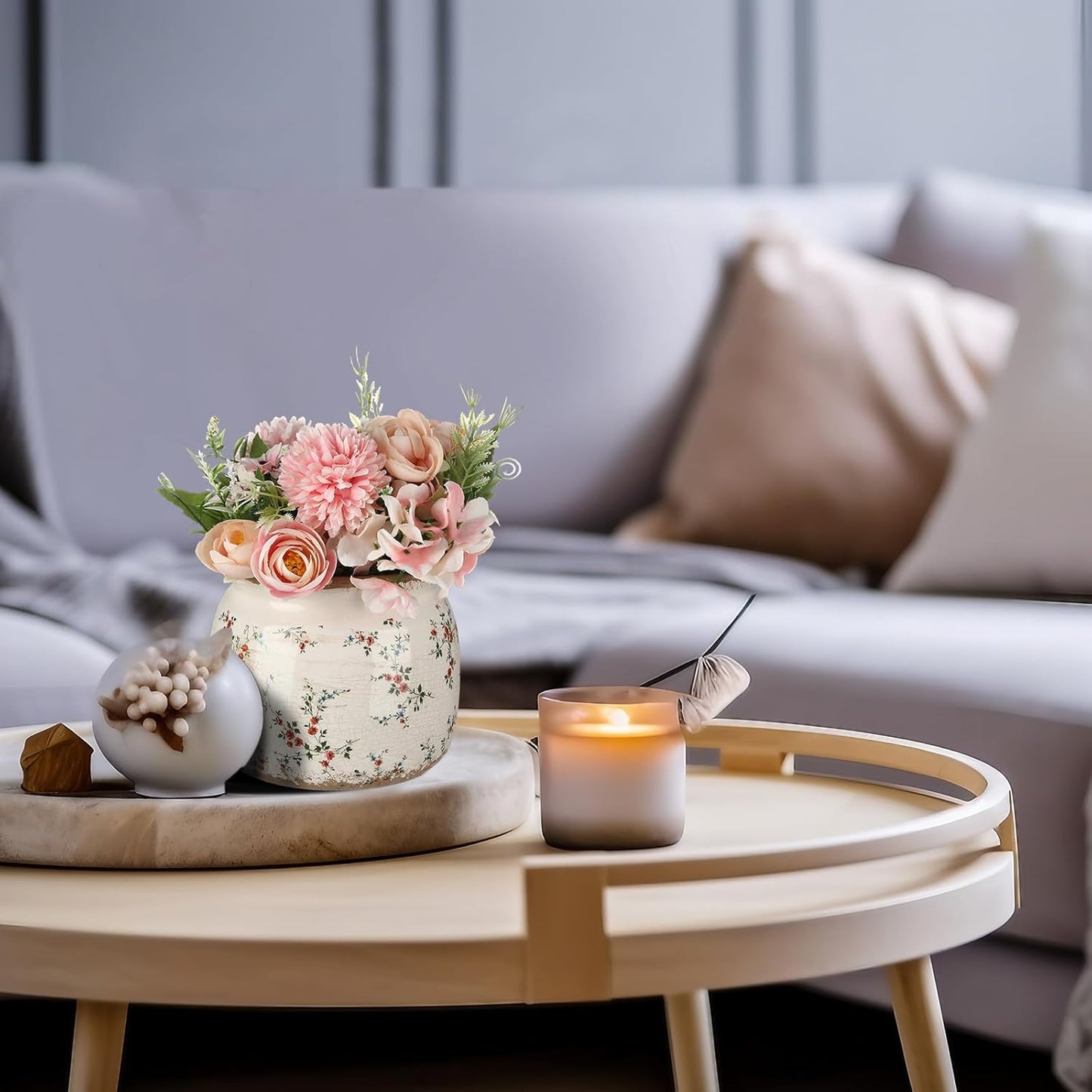 Vintage Planter Large Ceramic Plants Pot Beige Red Rustic Floral Ice Crack Cottage Scroll Vase Flower Vase Pot Indoor Plants Home Kitchen Decor Farmhouse Antique Decorative Gifts