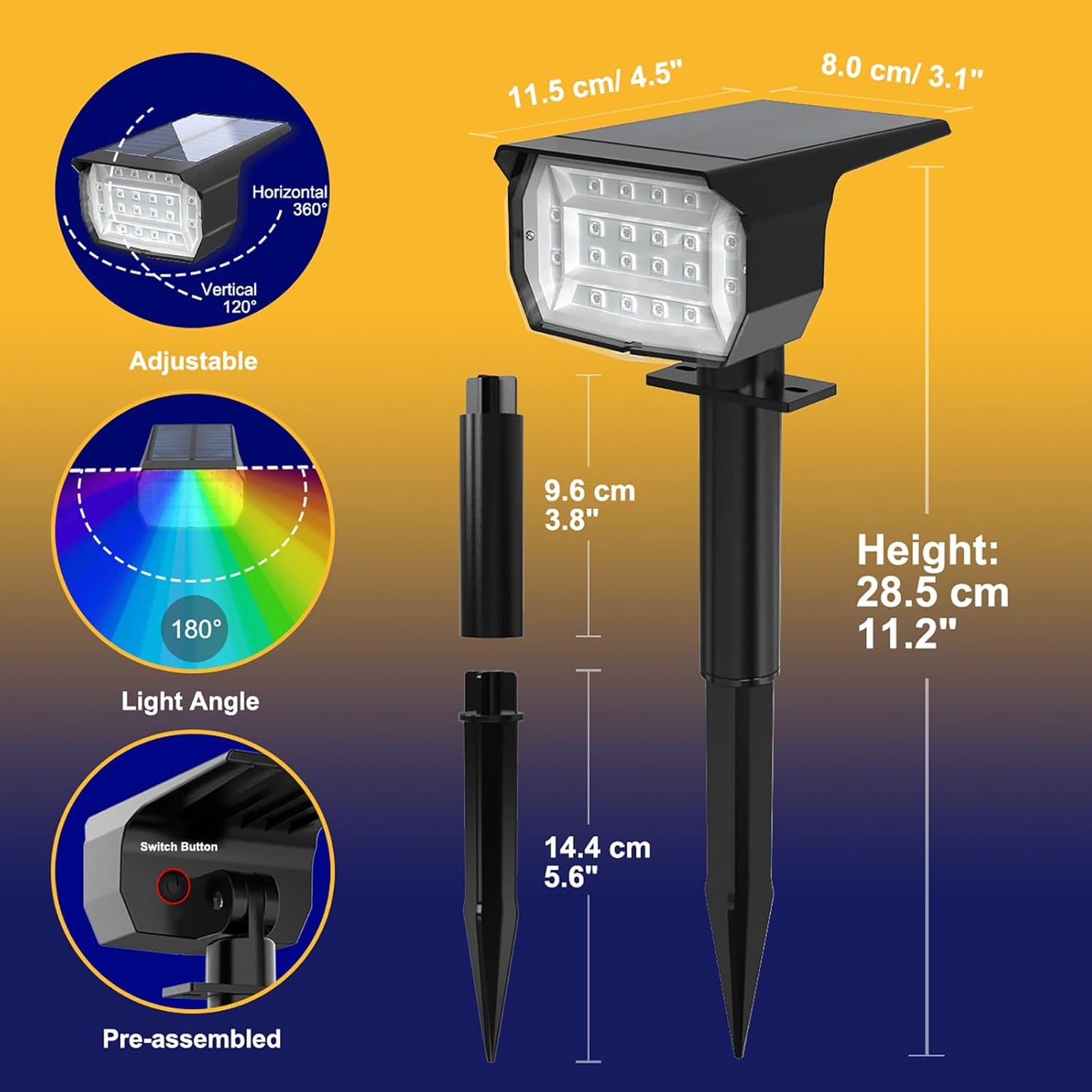 nipify 2 Pack Solar Spot Lights Outdoor Color Changing, 7 Modes Halloween RGB Solar Powered Waterproof Spotlight, Landscape Lighting for Outside Yard Garden Pathway