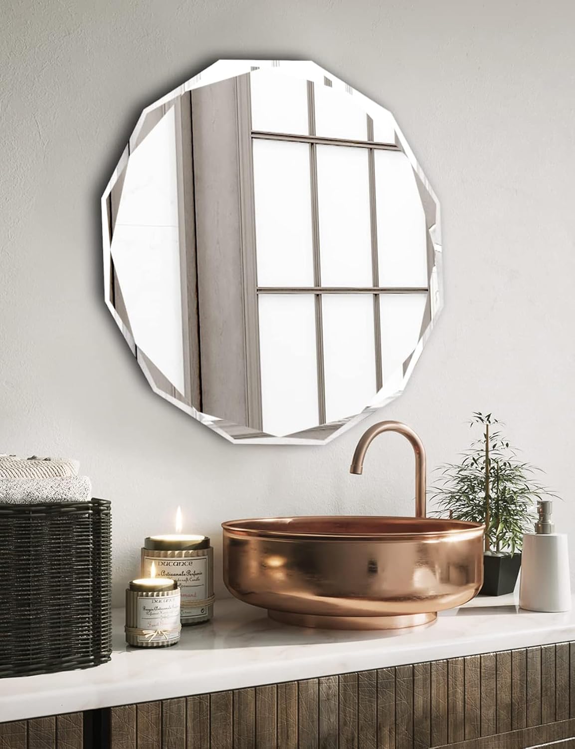 Bathroom Mirrors for Over Sink, Round Frameless Mirrors for Wall, 20x20 Inch Beveled Bathroom Mirror, Bathroom Vanity Circle Mirror for Bedroom Living Room Entryway Home Decor