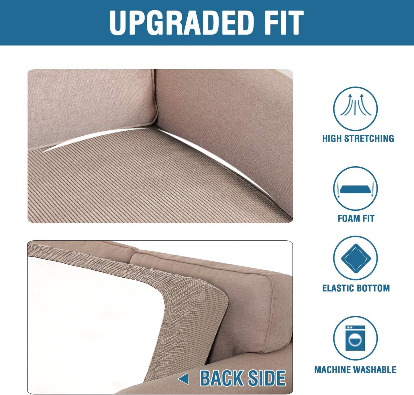 H.VERSAILTEX Super Stretch Individual Seat Cushion Covers Sofa Covers Couch Cushion Covers Slipcover Sets Thick Jacquard Textured Twill Fabric (1 Piece Loveseat Cushion Cover, Sand)