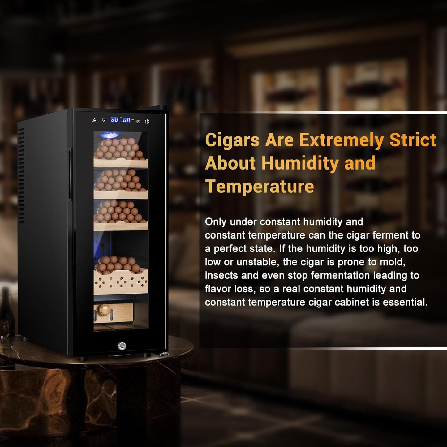 Electric Cigar Humidor, 35L 250 Counts Large Capacity Thermostatic Desktop Humidor Cabinet with Digital LED Screen, Safety Lock,Smart Humidity & Temp Control, Gifts for Men