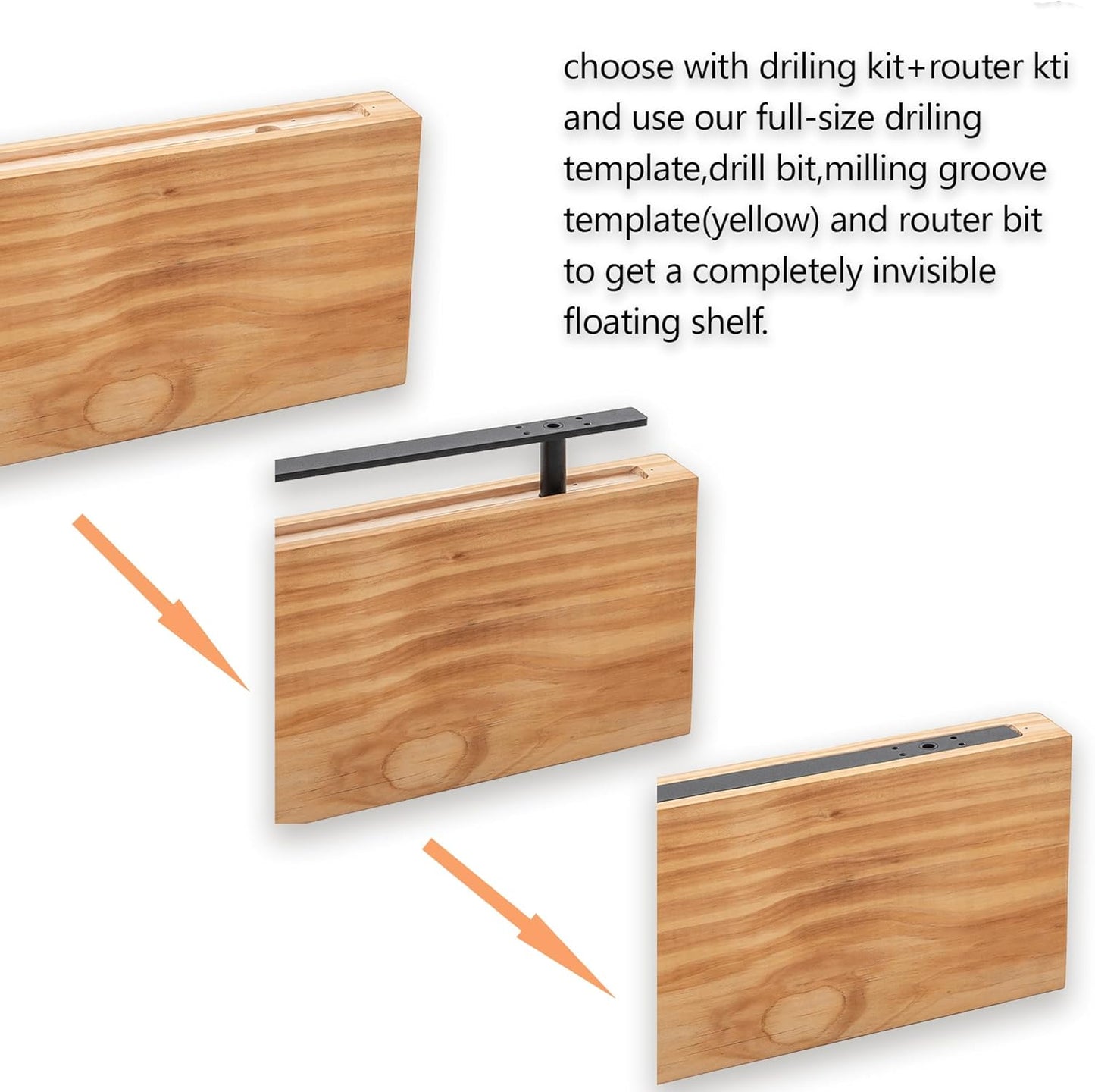 Heavy-Duty Floating Shelf Bracket, , Hidden Shelf Bracket for Mantel, if Installed on Studs, Maximum Load of 210 pounds, Hidden Bracket 22inches (with Premium Build kit)