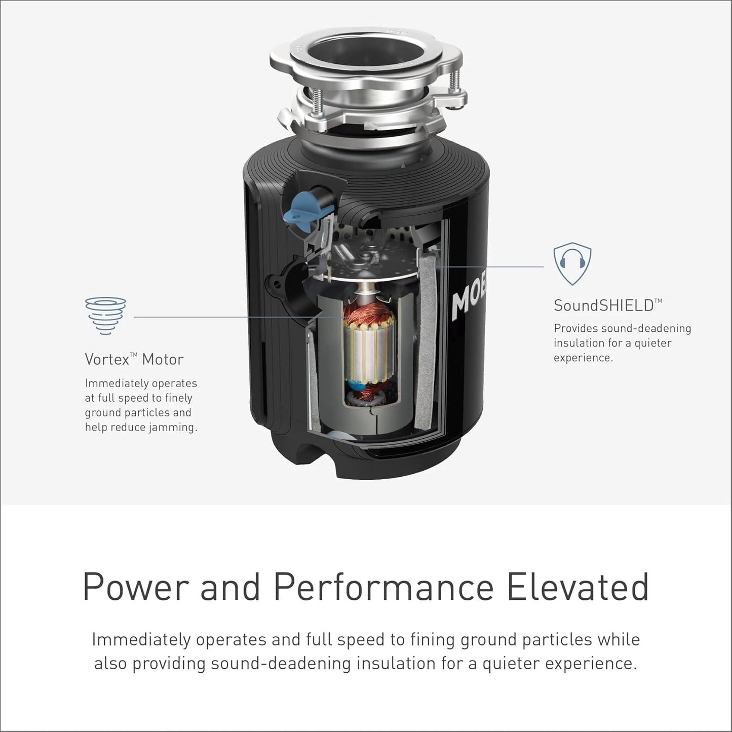 Moen Black EX Series Host Series 3/4 Horsepower Improved Installation Garbage Disposal, EX75C