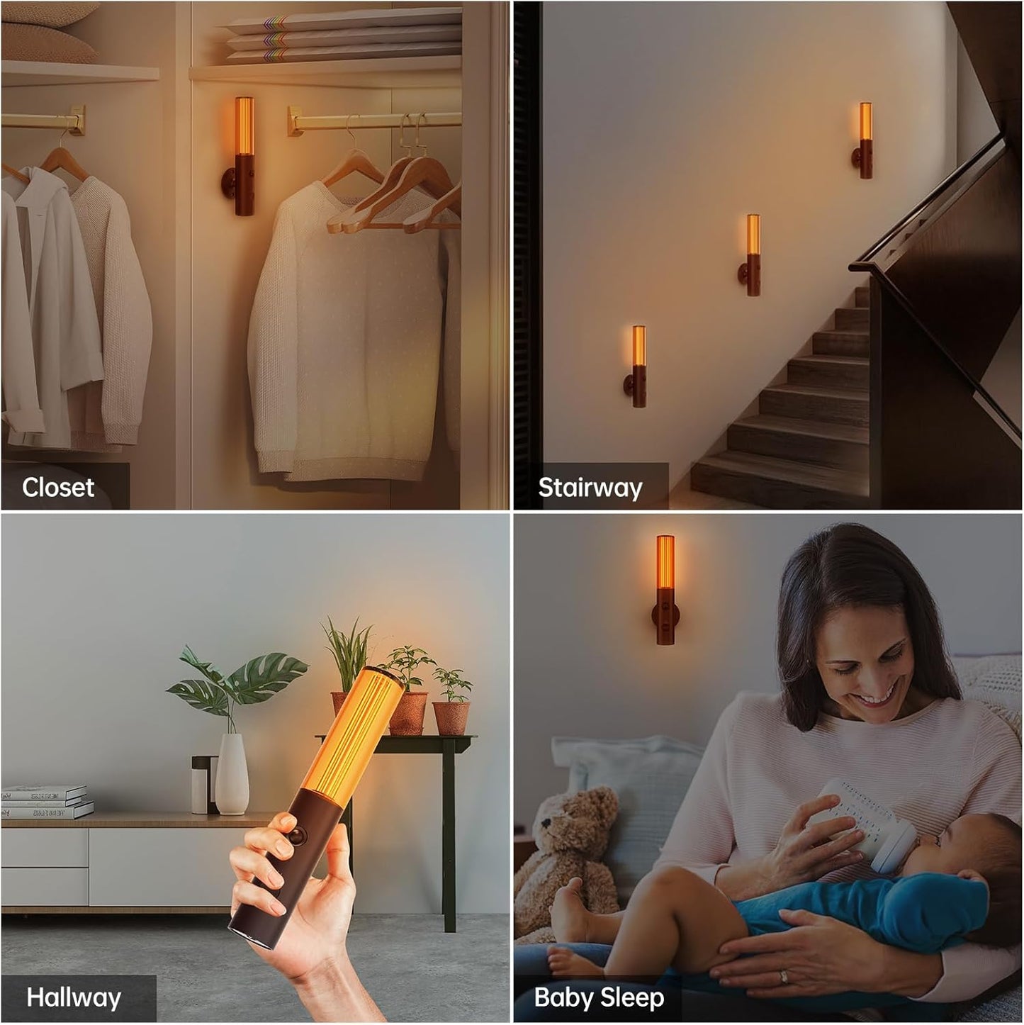 2Pack Motion Sensor LED Night Lights, Rechargeable Battery Operated Indoor Smart Motion Detector Nightlights with 3 Modes&3 Brightness, Auto Body Sensor Dimmable Wall Lamps for Closet Stairway Cabinet