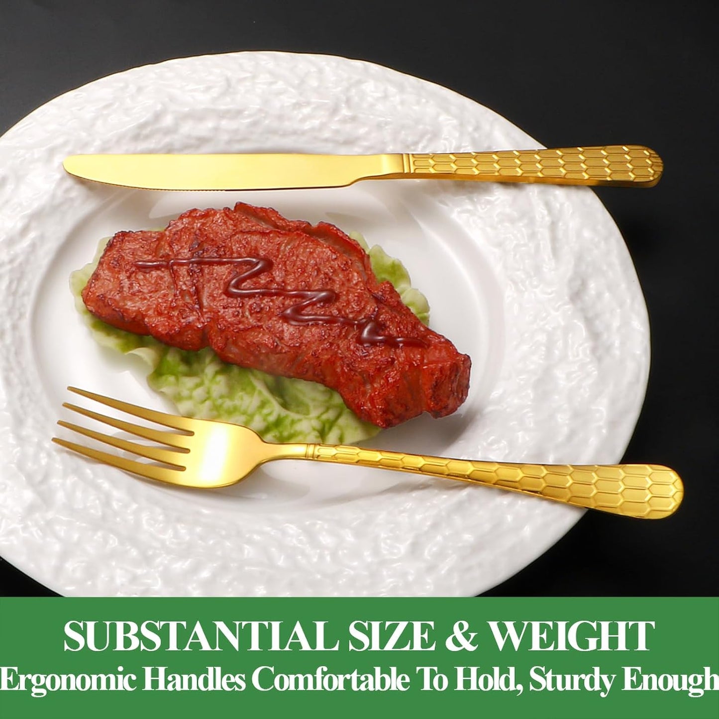 40 Pcs Gold Silverware Set for 8 with Water Cube Handle design, Food Grade Stainless Steel Flatware Set, Eating Utensils Sets Include Fork/Knife/Spoon, Reusable Cutlery Set, Dishwasher Safe