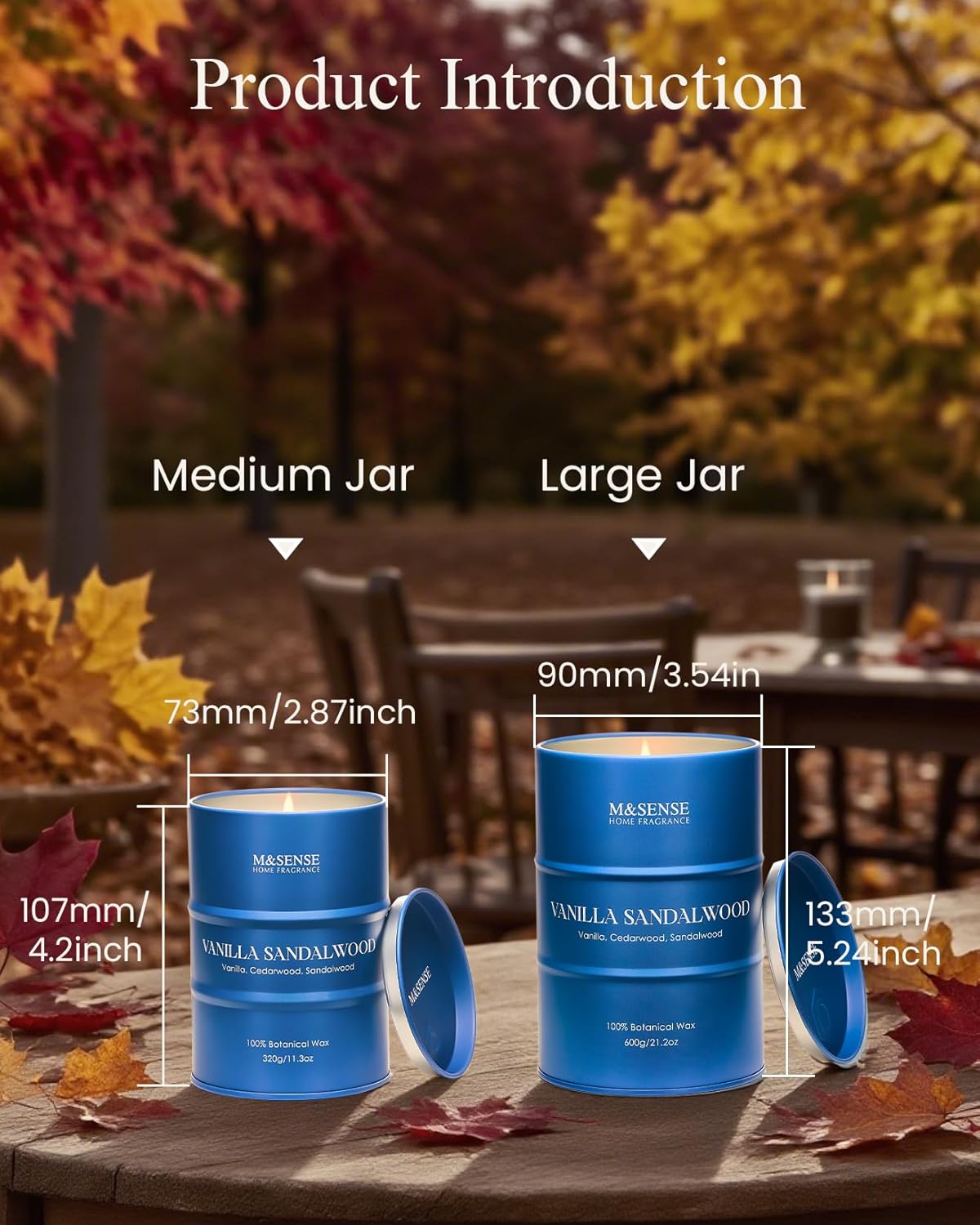 M&SENSE Vanilla Sandalwood Scented Candles Large, Natural Soy Candles 21.2oz 120 Hour Slow Burning,Aromatherapy Candle for Stress Relief Meditation Relaxing
