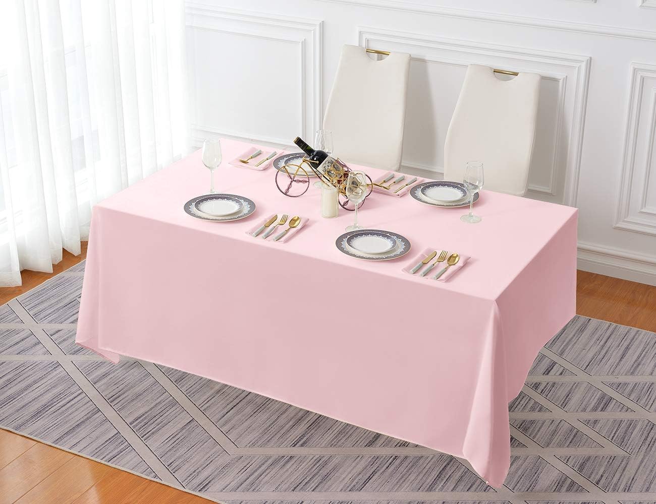 Surmente Pink Tablecloth 90 x 132-inch Rectangular Polyester Table Cloth for Weddings, Banquets, or Restaurants