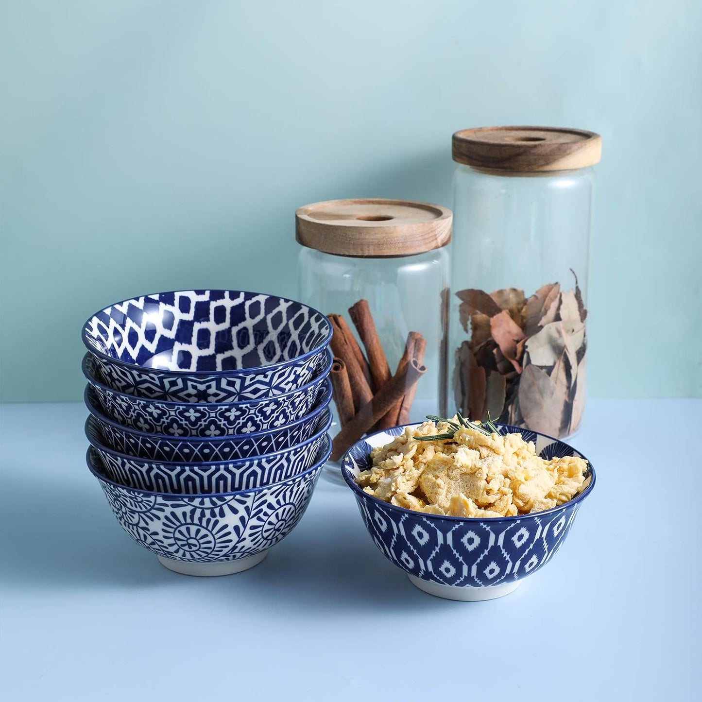 Selamica Porcelain 11oz Ice Cream Bowls Set of 6, Small Bowls, Ceramic bowls for Dessert, Ice Cream, Vintage Blue