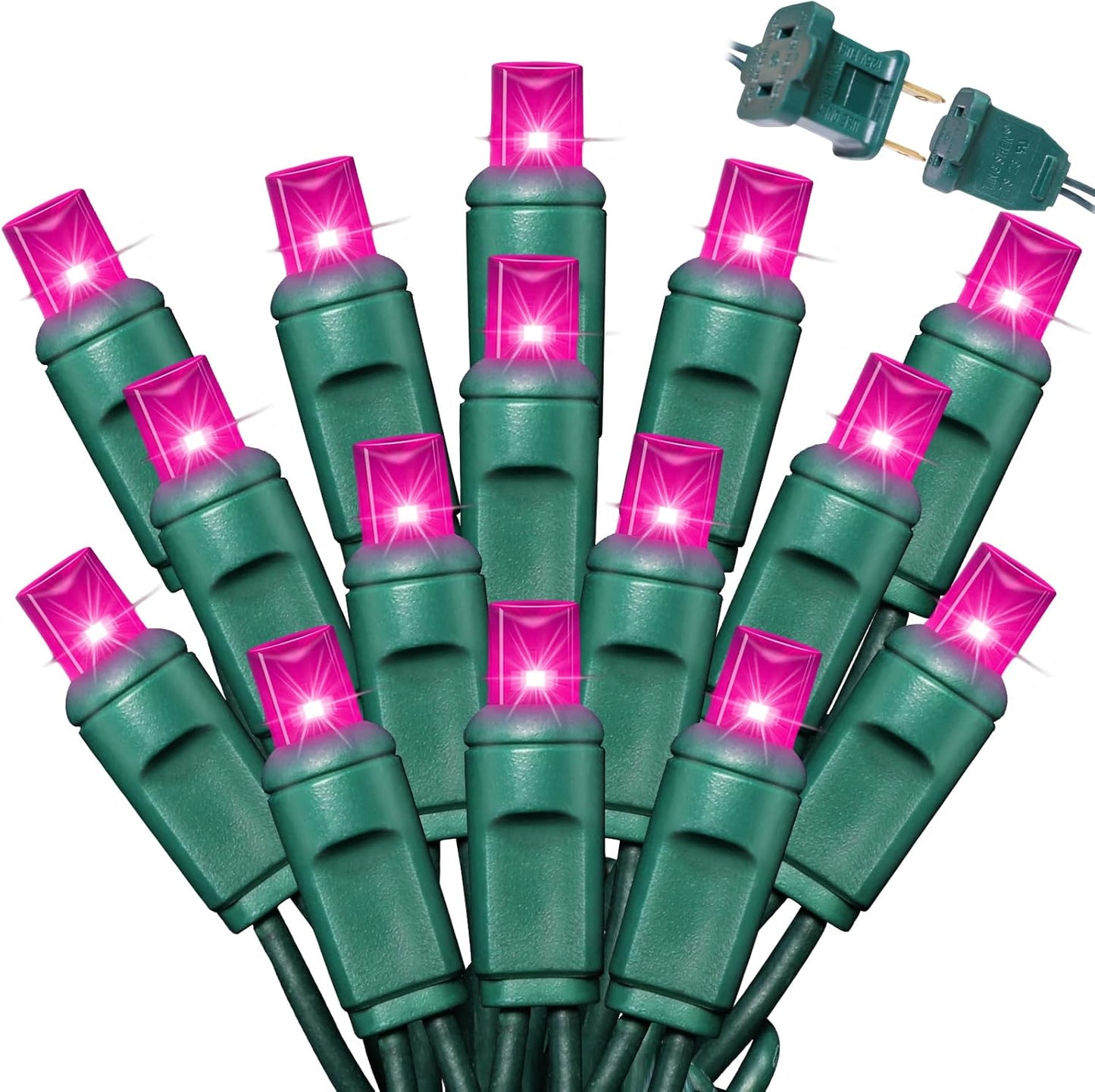 1200LED (24pk of 50L) String Lights, LED Christmas Lights, 6" SPACING,Green Wire, Pink