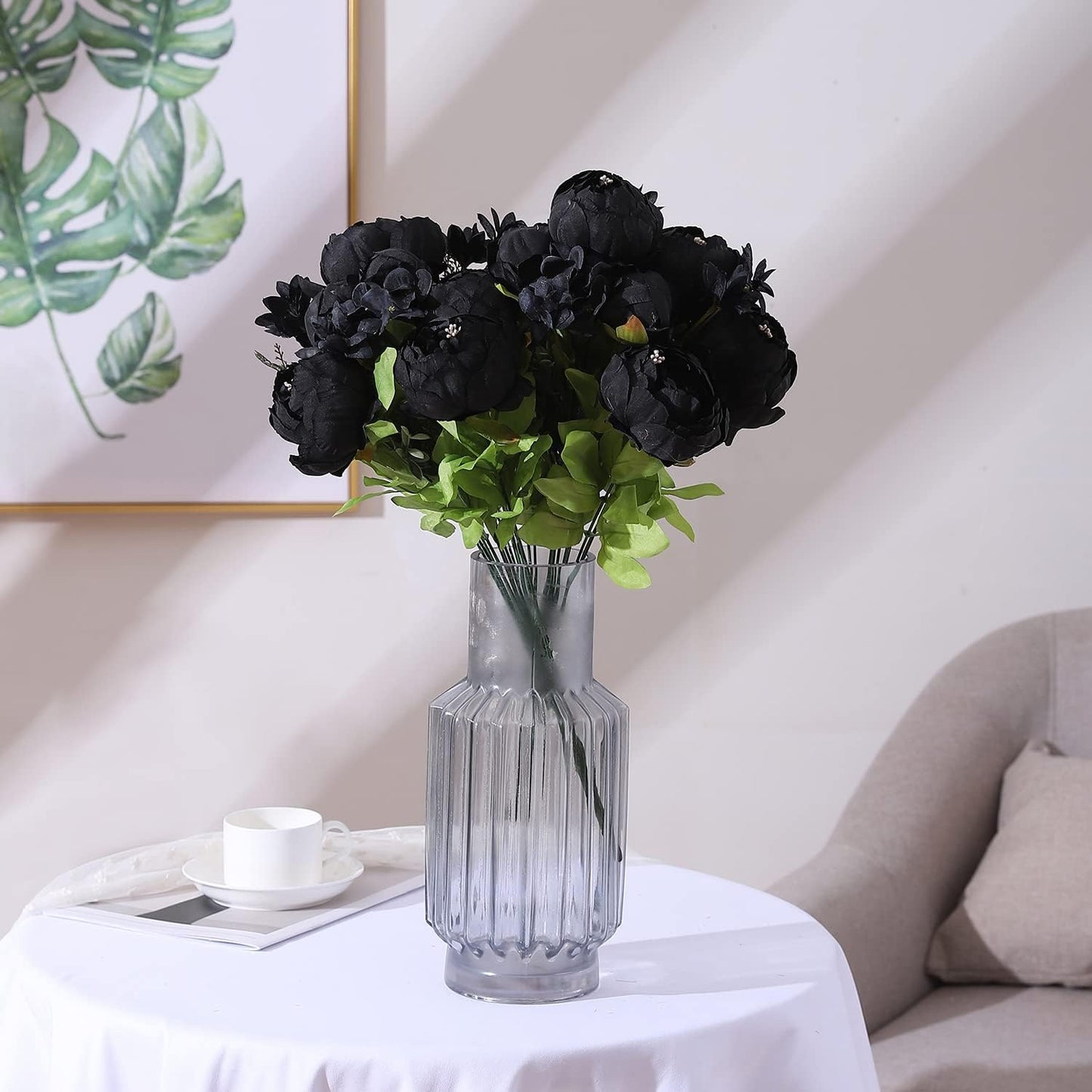 Duovlo Artificial Peony Silk Flowers Fake Flowers Vintage Wedding Home Decoration,Pack of 1 (Black)