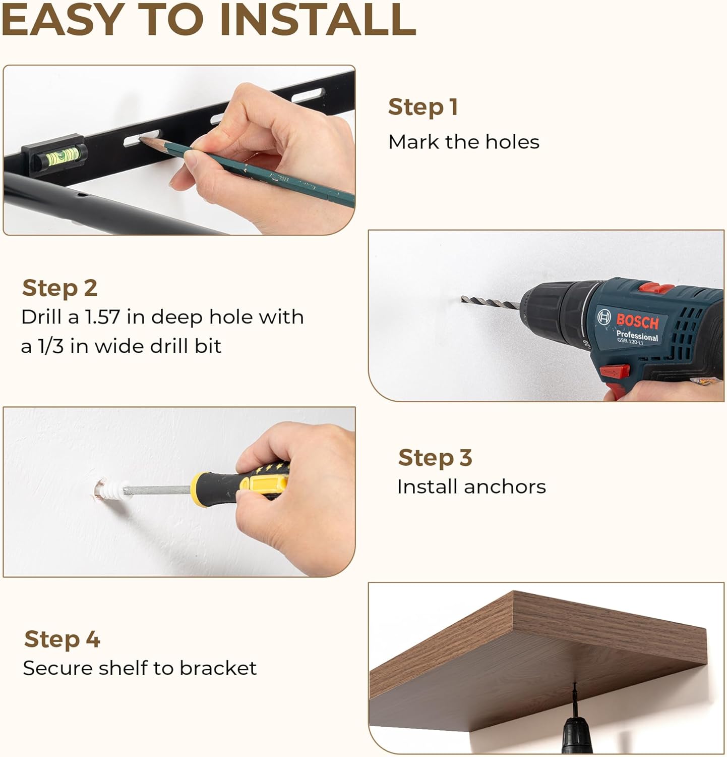 Dreamland 32 Inches Floating Shelves for Wall, 9.3" Deep Long Floating Shelves Set of 2, Large Display & Storage Shelf, Wall Shelf for Bathroom Bedroom Living Room Kitchen Office, Walnut