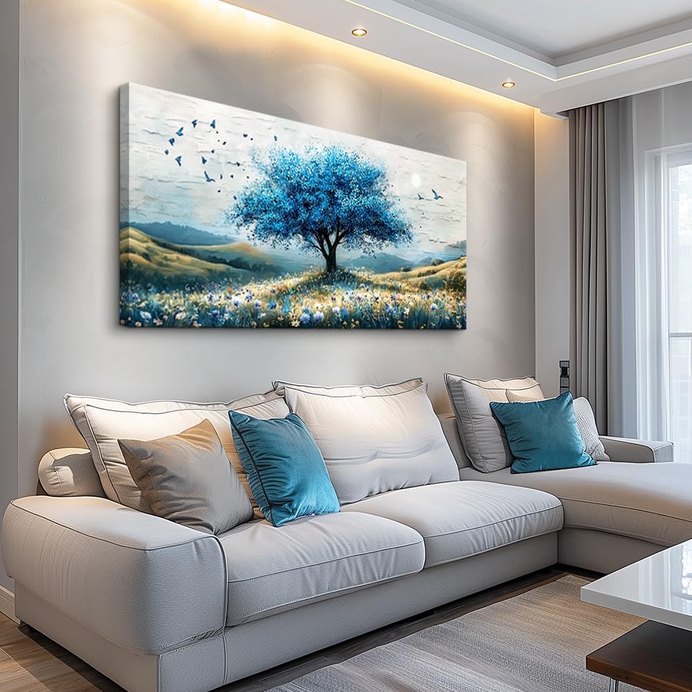 ZUITINGHUA Canvas Wall Art For Living Room Large Wall Decor For Office Bedroom Decorations The Blue Tree Landscape Pictures Farmhouse Painting Artwork Room Wall Mural Aesthetic Home Decor 30x60 In