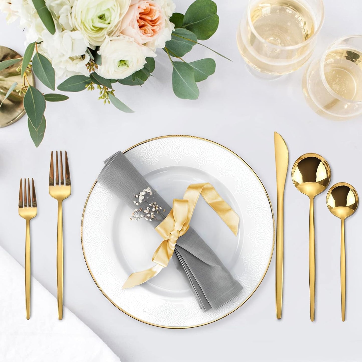 Gold Silverware Set, KassKa 40 Pieces Flatware Cutlery Set, Stainless Steel Utensils Set Spoon Fork Knives Set for Home Restaurant and Kitchen, Mirror Polished Finished, Service for 8