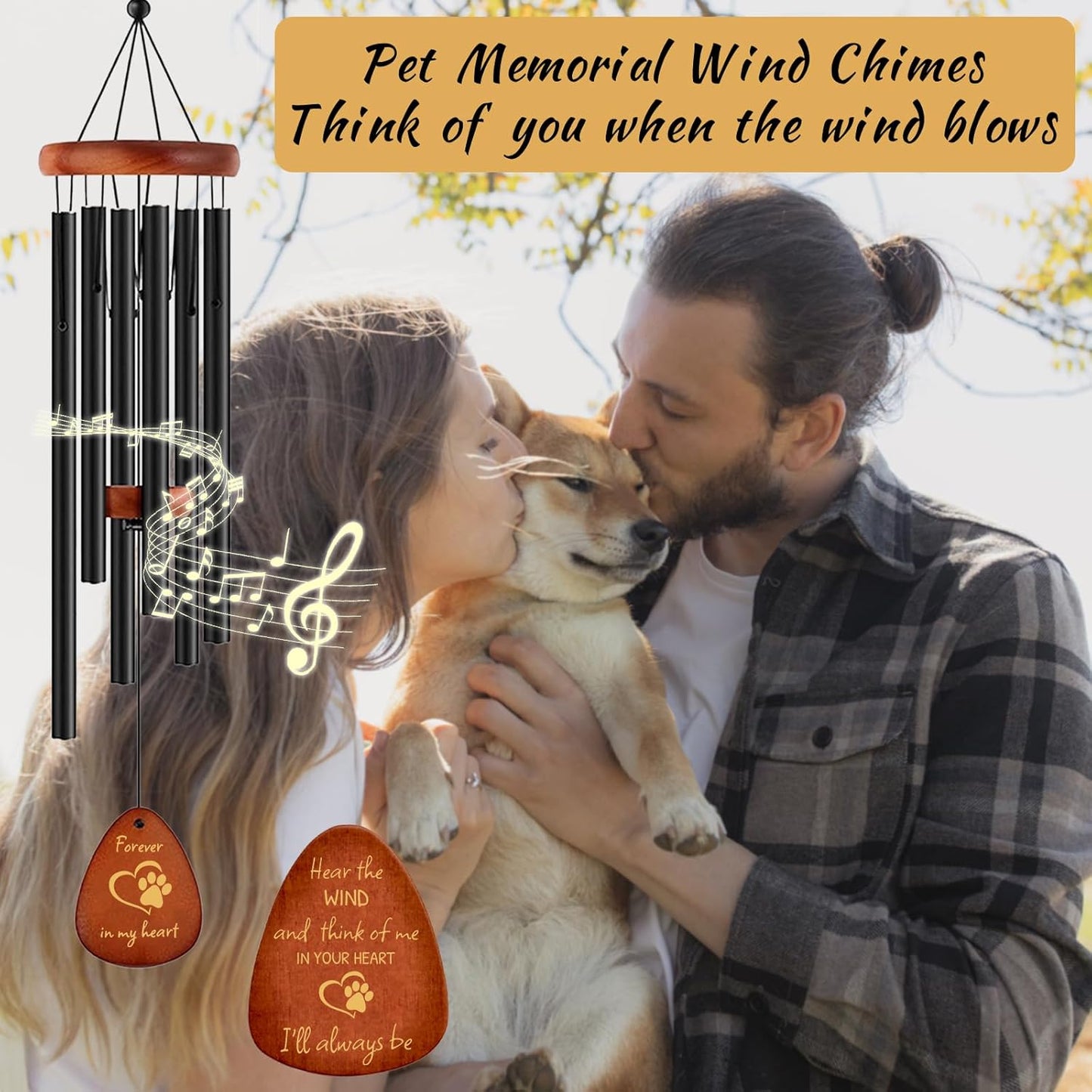 Pet Memorial Wind Chimes 26" - Dog Memorial Gifts for Loss of Dog, Dogs Remembrance Bereavement Gift, Pet Loss Sympathy Gifts (Design 3)