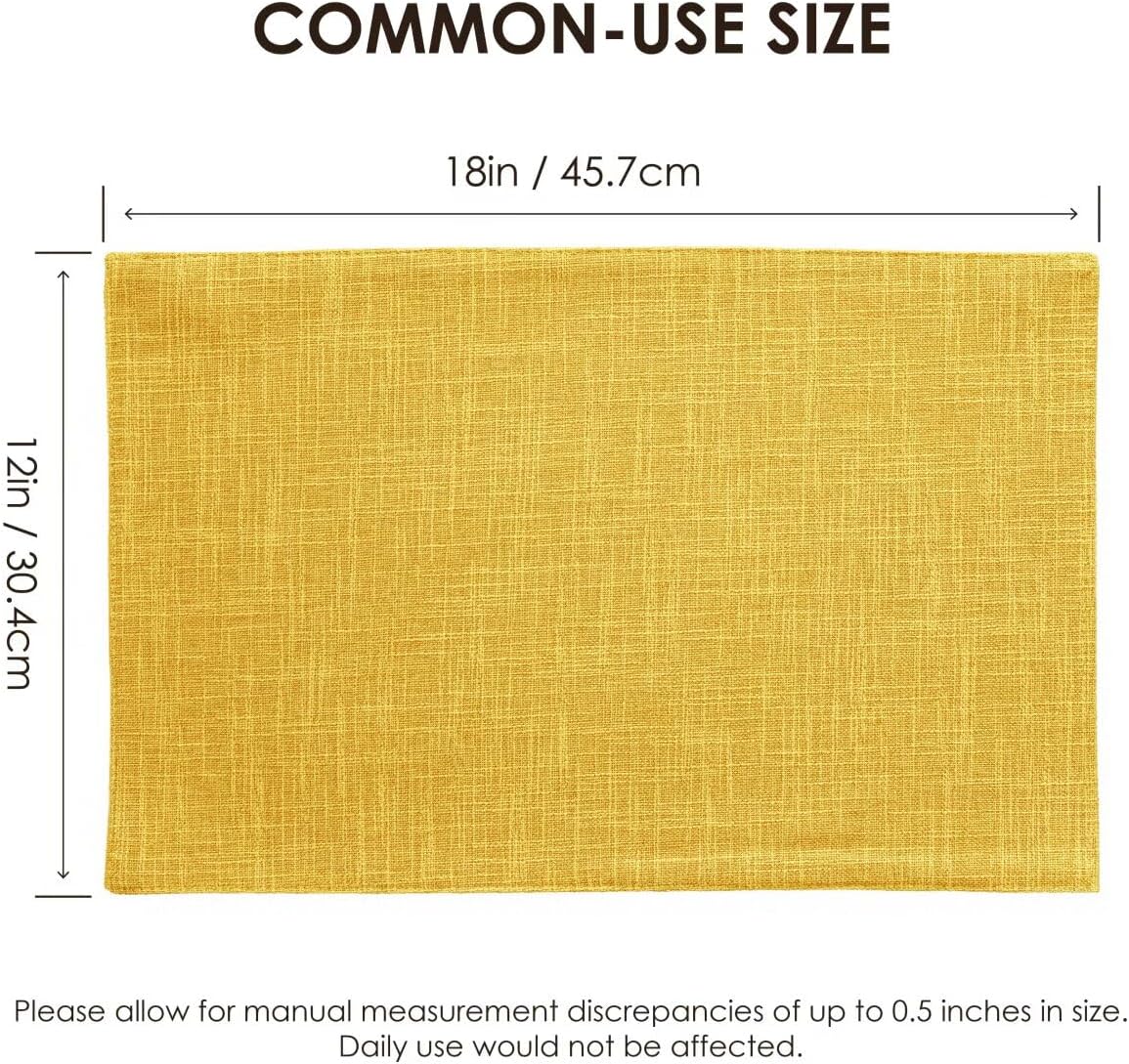 Placemats Set of 4, Bilayer Thickened Linen Place Mats Heat Resistant Machine Washable Wrinkle Free Carefully Selected Polyester Mats for Kitchen/Dining/Coffee Table (Yellow)