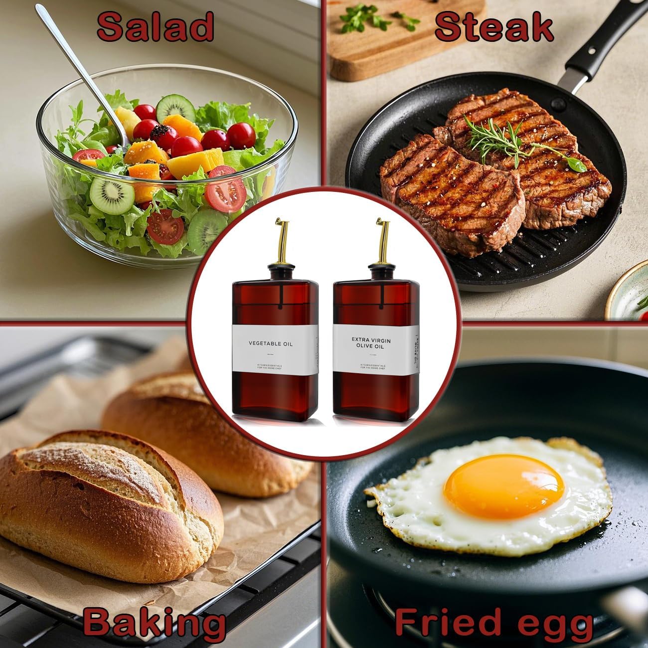 Olive Oil Dispenser Bottle for Kitchen - 11.8oz Dark Glass UV Protection, Oil and Vinegar Dispenser Set, Drip-Free Pourer, Kitchen Essential, 11.8oz, Set of 2