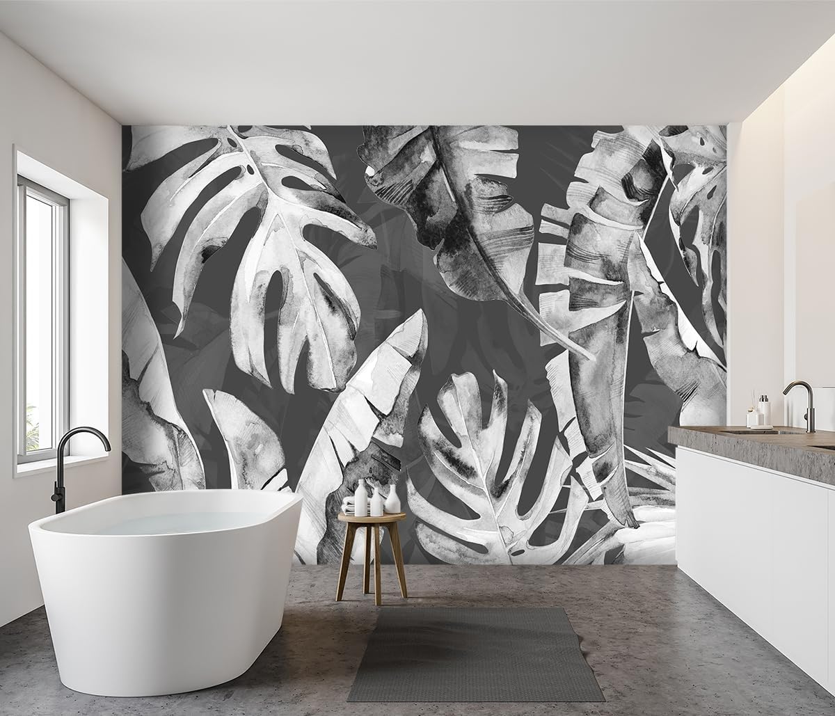 -Tropical Botanical Grey Banana Leaf Fabric Wallpaper Living Room Bedroom Bathroom Plant Large Wall Mural- 137"x96"( not Peel and Stick)