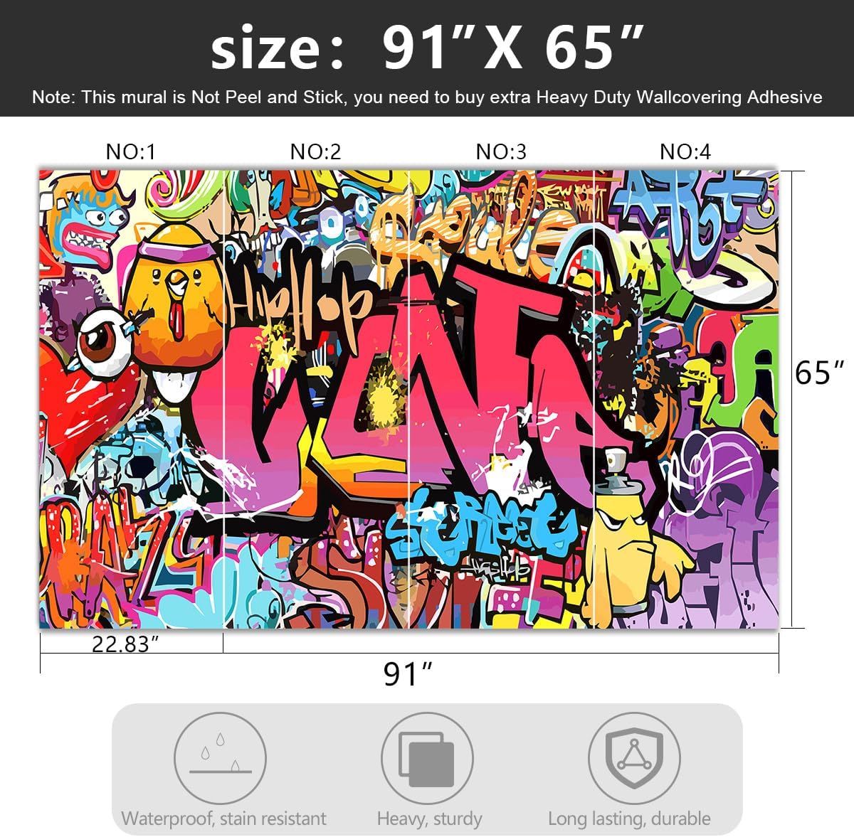 -Street Art Graffiti Wallpaper Fabric Wallpaper Living Room Bedroom Bathroom Boys Girls Children's Room Abstract Large Wall Mural- 91"x65"( not Peel and Stick)