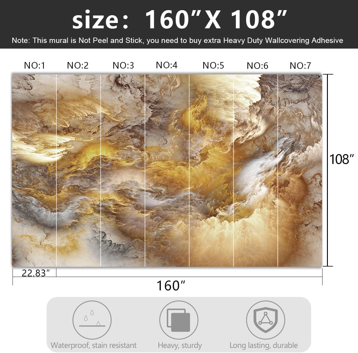 -Golden Clouds Ceiling Fabric Wallpaper Living Room Bedroom Bathroom Modern Boys Girls Kids Room Abstract Large Mural- 160"x108"( not Peel and Stick)