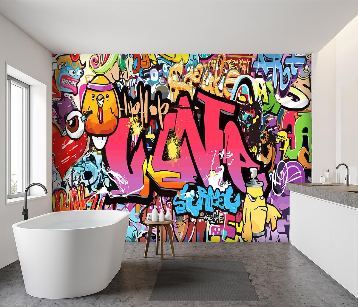 -Street Art Graffiti Wallpaper Fabric Wallpaper Living Room Bedroom Bathroom Boys Girls Children's Room Abstract Large Wall Mural- 160"x108"( not Peel and Stick)