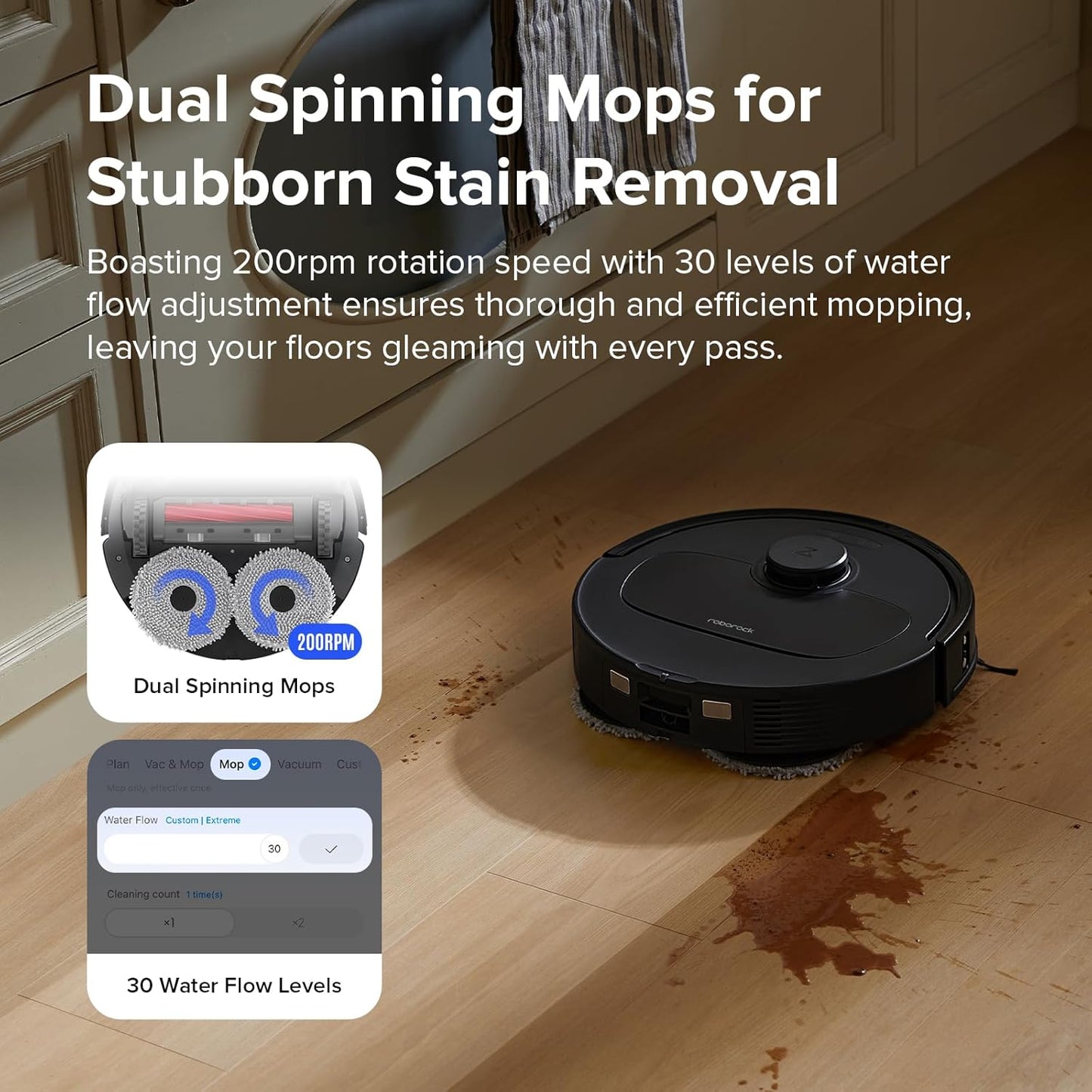 roborock Qrevo S Robot Vacuum and Mop, Self-Drying, Auto Mop Washing, 7000Pa Suction, Self-Emptying & Refilling, 10mm Auto Lifting, 200RPM Spinning Mops, Smart Obstacle Avoidance, Black