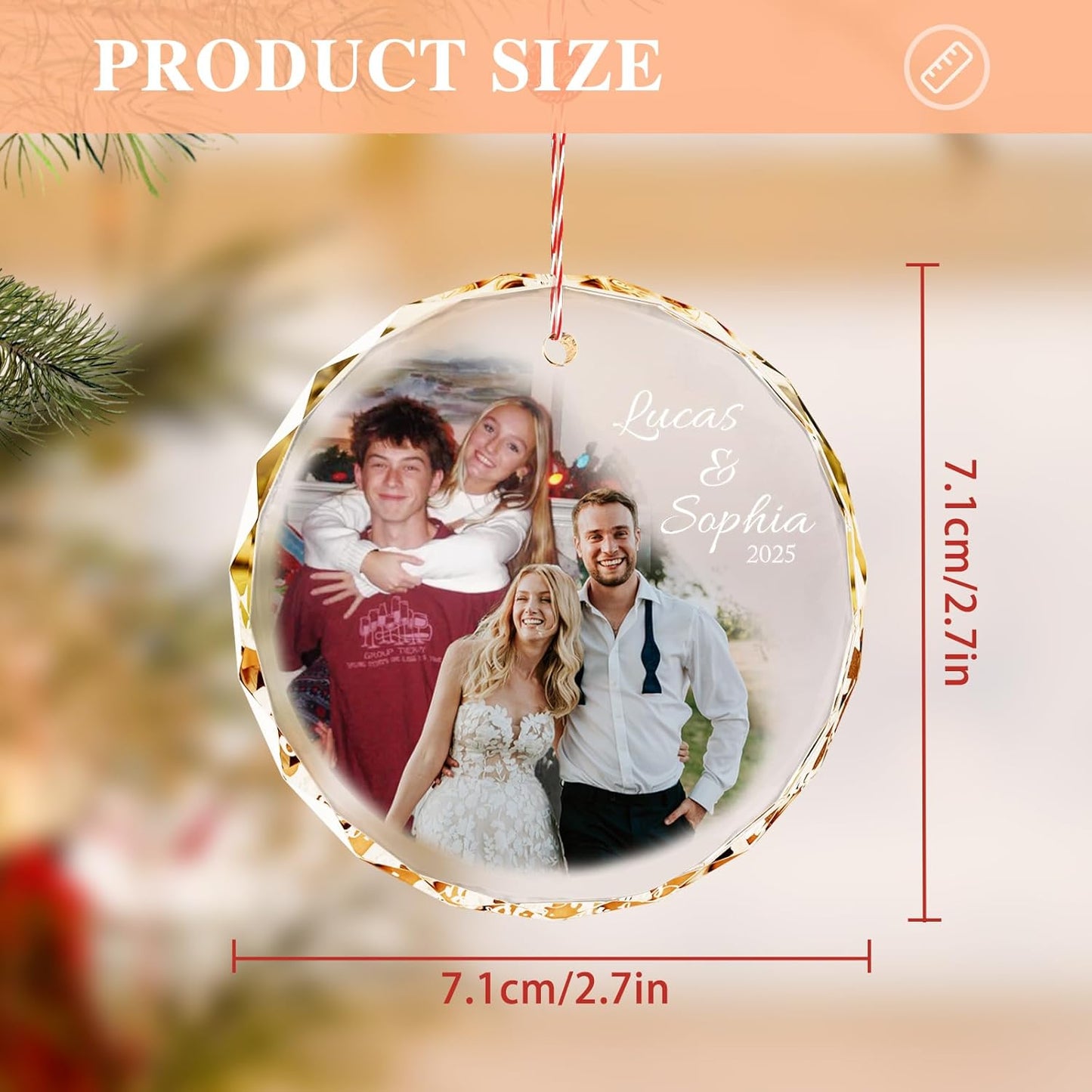 Bemaystar Personalized Christmas Ornament with 2 Photos - Then and Now Photos, Custom Ornaments with Text Date, Photo Ornament, Xmas Gifts for Couples, Married, Parents, Friends Kids Pet Grandparents