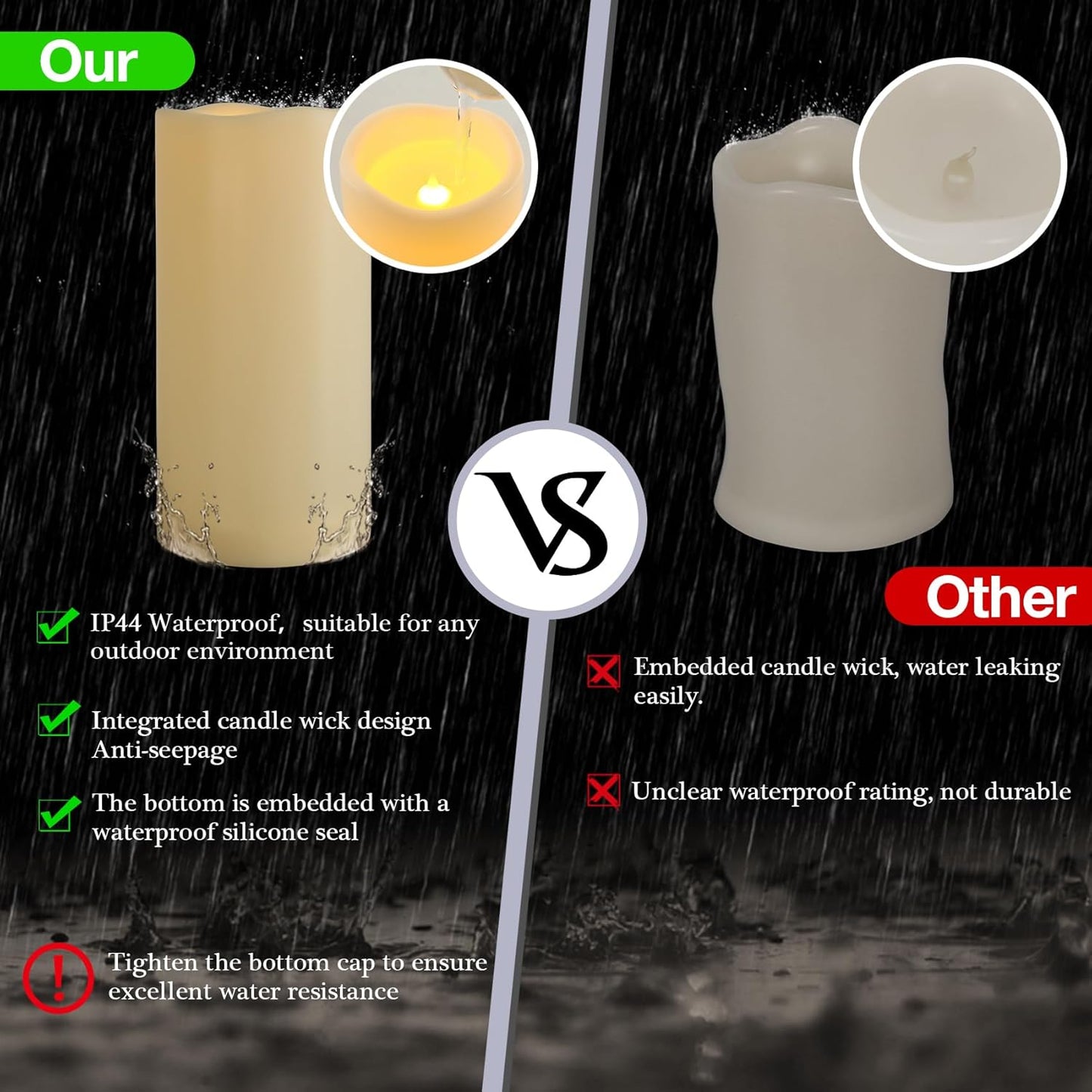 4" x 10" Large Outdoor Flameless Candles with Remote and Timer, Flickering Battery Operated LED Flameless Pillar Candles for Lantern, Porch, Patio, Ivory, 1 Pack