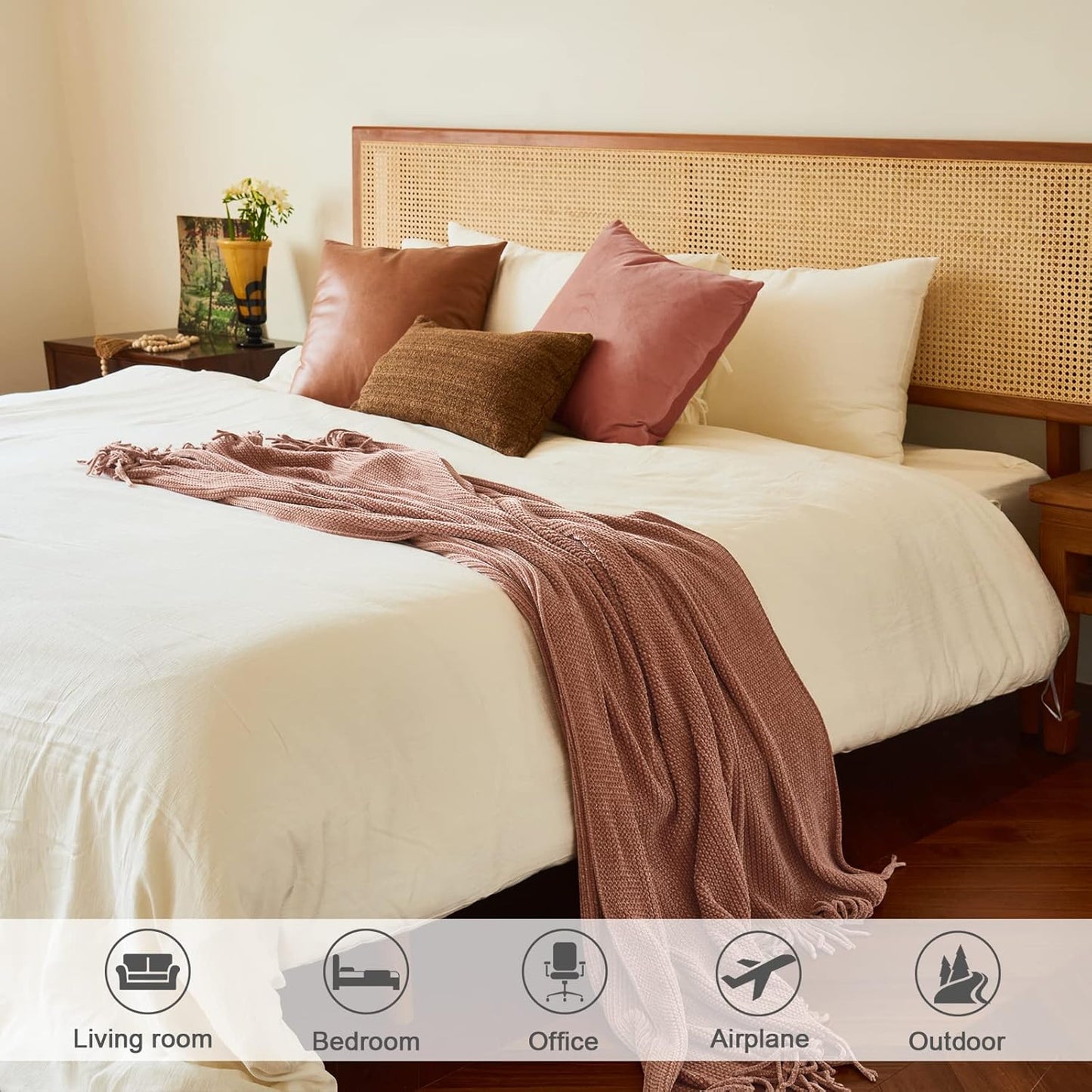 lifein Pink Throw Blanket for Couch, Soft Boho Decor Bed Throw,Cozy Chenille Knitted Small Farmhouse Lightweight Throw for Spring(Pink,50 * 60")