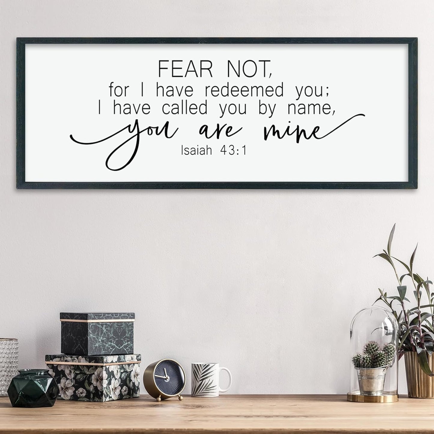 LuZhiQiang Fear Not for I Have Redeemed You Wall Decor Art 40"×15" Isaiah 43:1 Bible Verse Sign Christian Scripture Large Wood Framed Wall Hanging (Black)