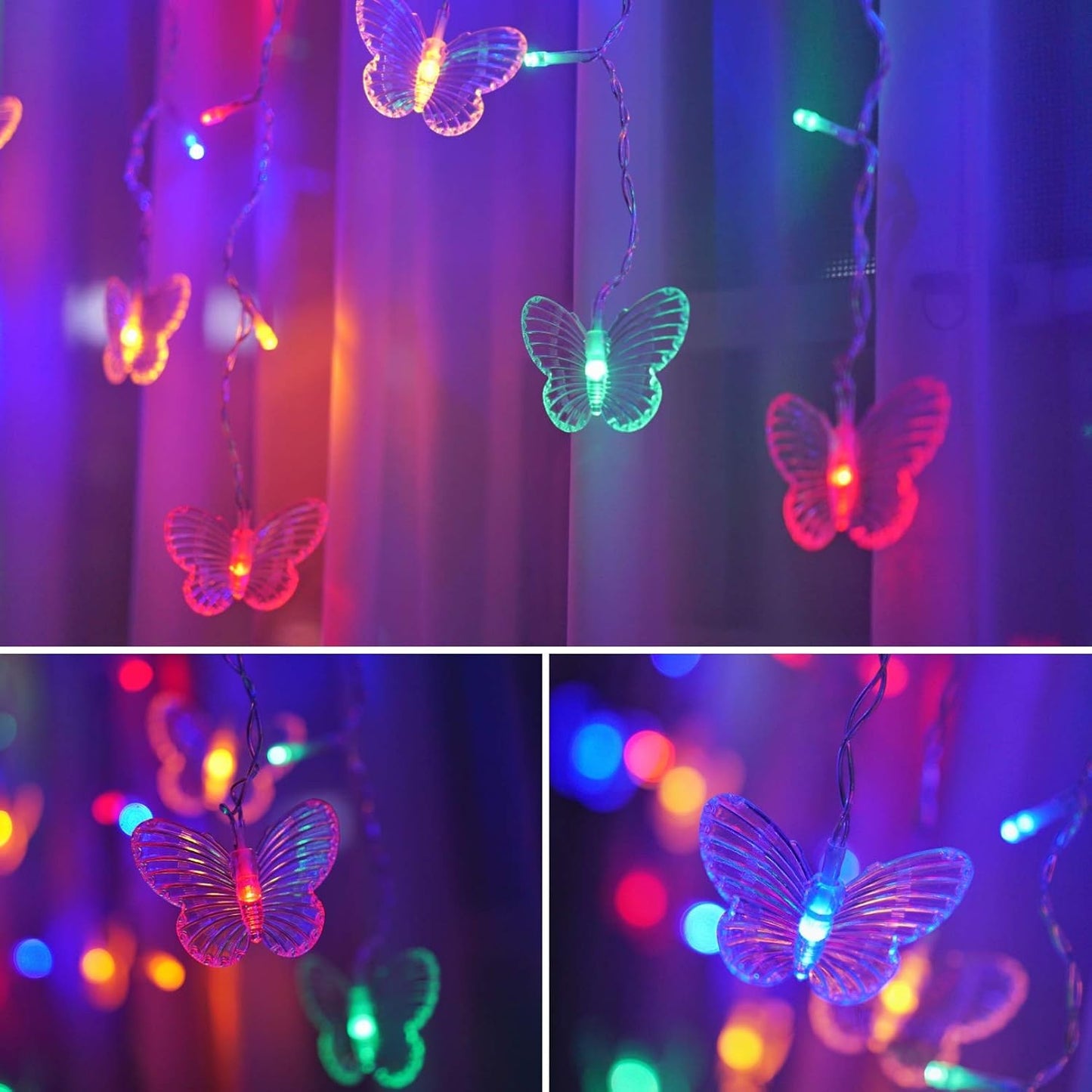 Butterfly Curtain Fairy Lights USB Plug in, 8 Modes 96 LED 11.5FT Firefly Window Twinkle Timer String Lights with Remote for Bedroom Patio Christmas Wedding Party Decoration (Colorful)