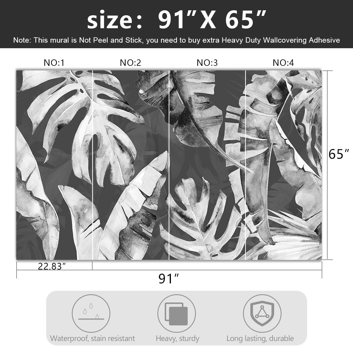 -Tropical Botanical Grey Banana Leaf Fabric Wallpaper Living Room Bedroom Bathroom Plant Wall Mural- 91"x65"( not Peel and Stick)
