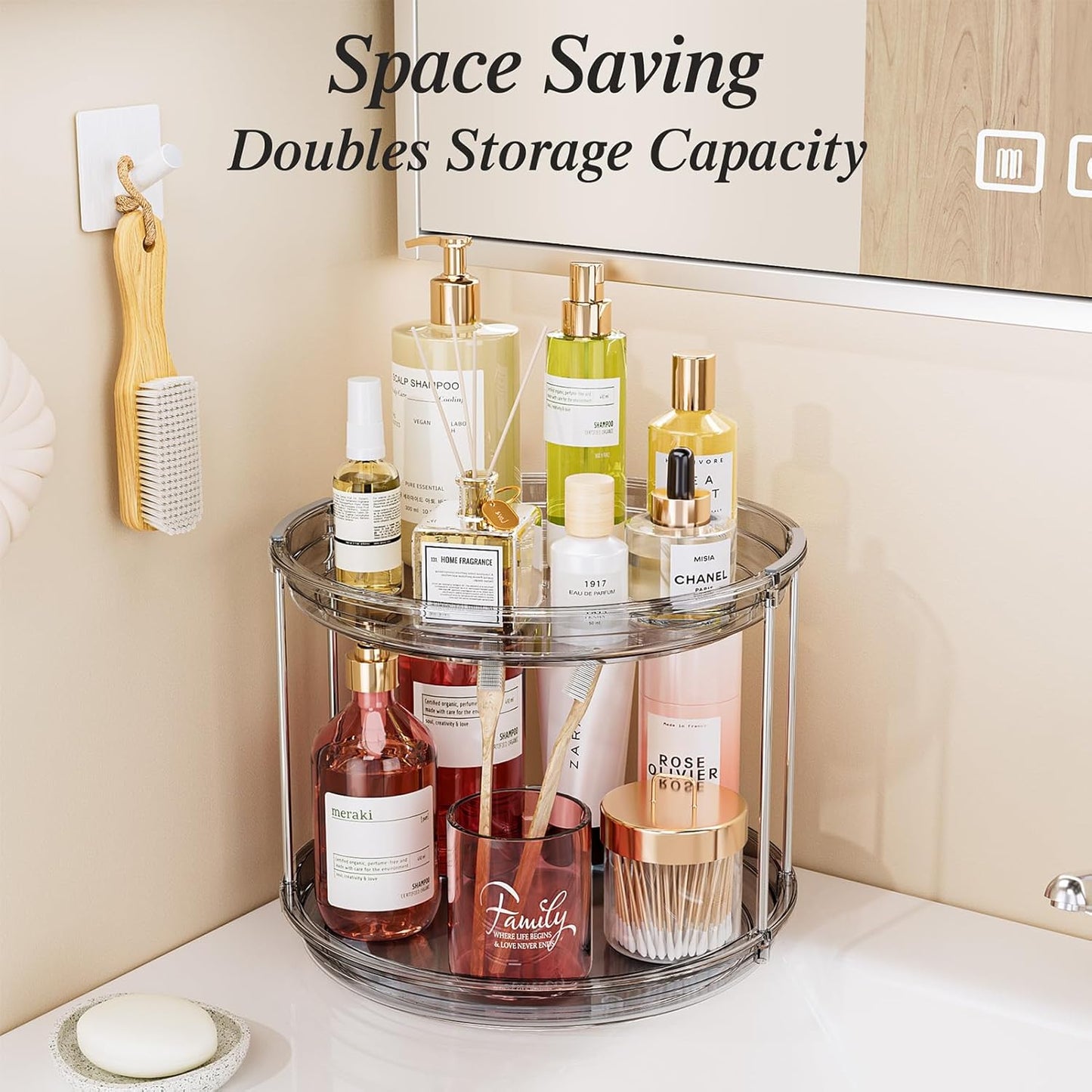 LAMU 2 Tier Lazy Susan Turntable Organizer 10.6'' Rotating Spice Rack Organization for Cabinet, Kitchen, Pantry, Countertop, Bathroom, Vanity, Medicine Cabinet Organizer, Grey