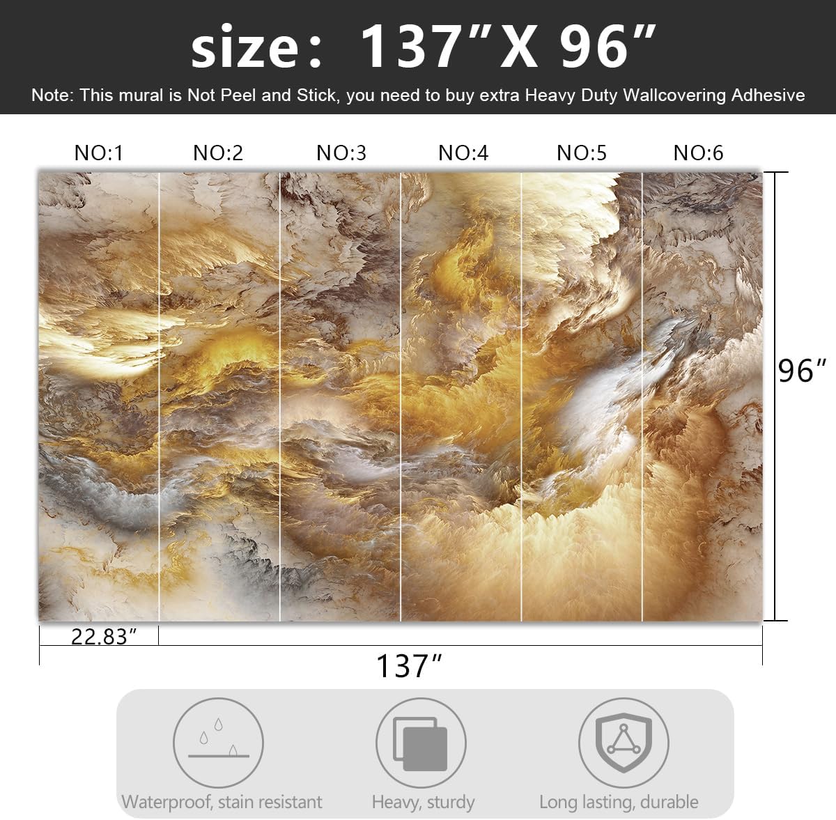 -Golden Clouds Ceiling Fabric Wallpaper Living Room Bedroom Bathroom Modern Boys Girls Kids Room Abstract Large Mural- 137"x96"( not Peel and Stick)
