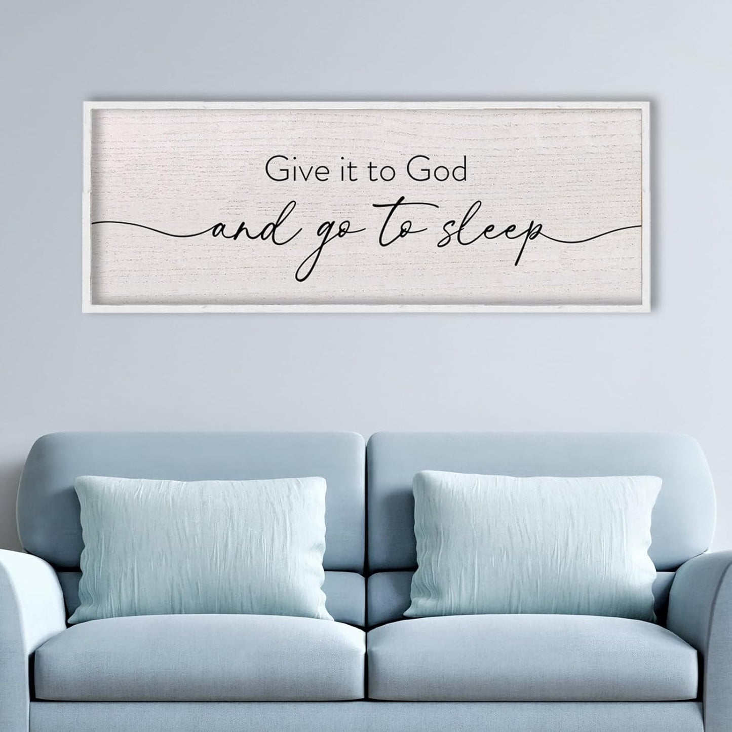 LuZhiQiang Give It To God And Go To Sleep Sign Above Over Bed Wall Decor Art 40"X15" for Master Bedroom Large Wood Framed Hanging (White)