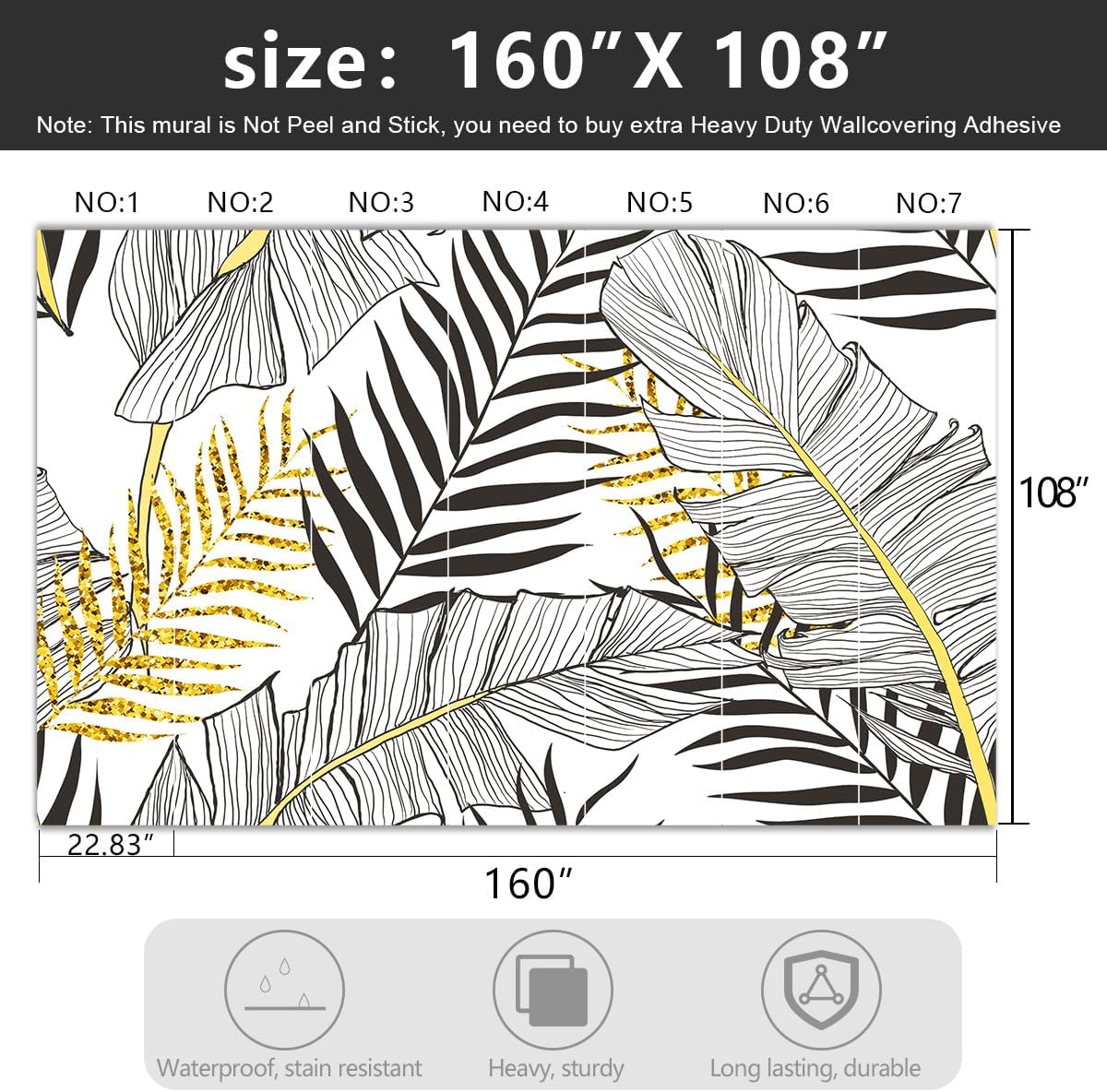 -Black and Gold Tropical Botanical Banana Leaf Fabric Wallpaper Living Room Bedroom Bathroom Abstract Plant Large Wall Mural- 160"x108"( not Peel and Stick)