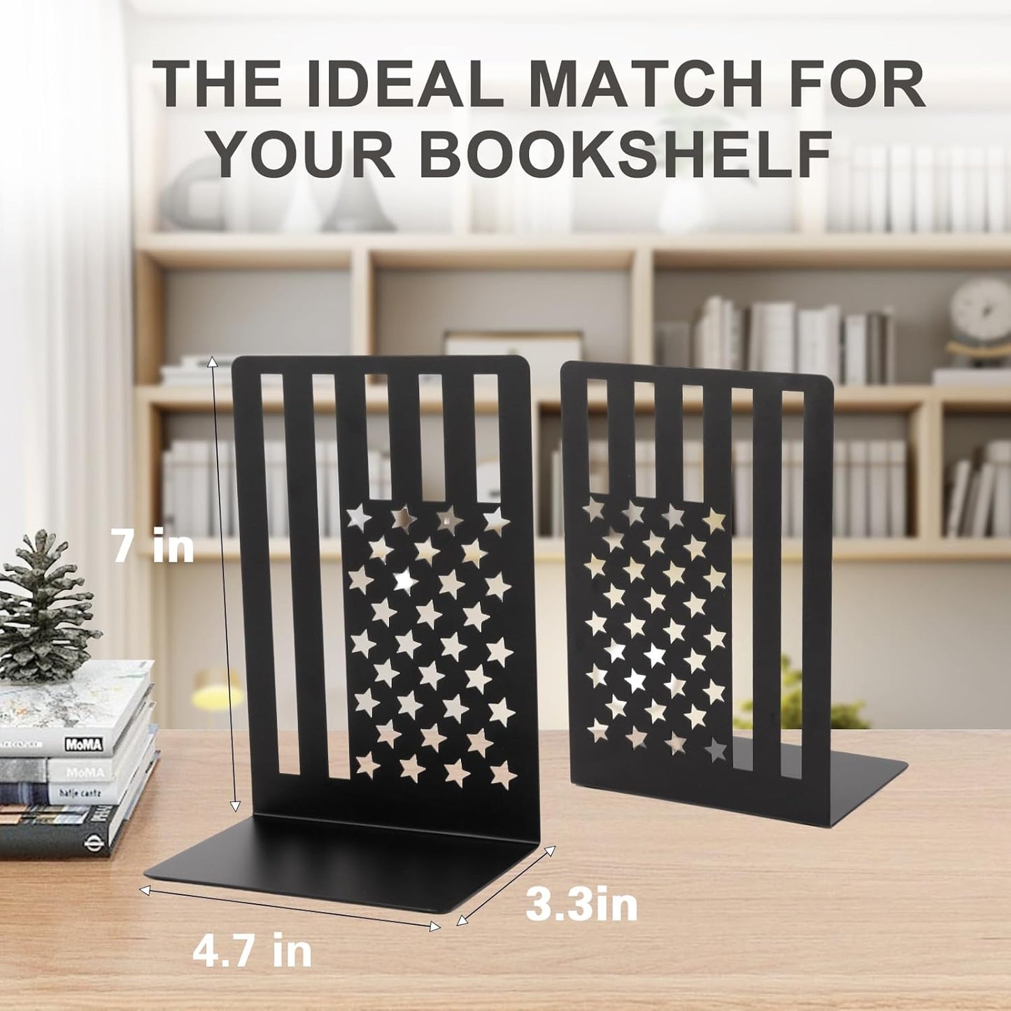 Metal Bookends for Bookshelves and Magazines - Strong Heavy Duty Book Dividers for Home, Office and School