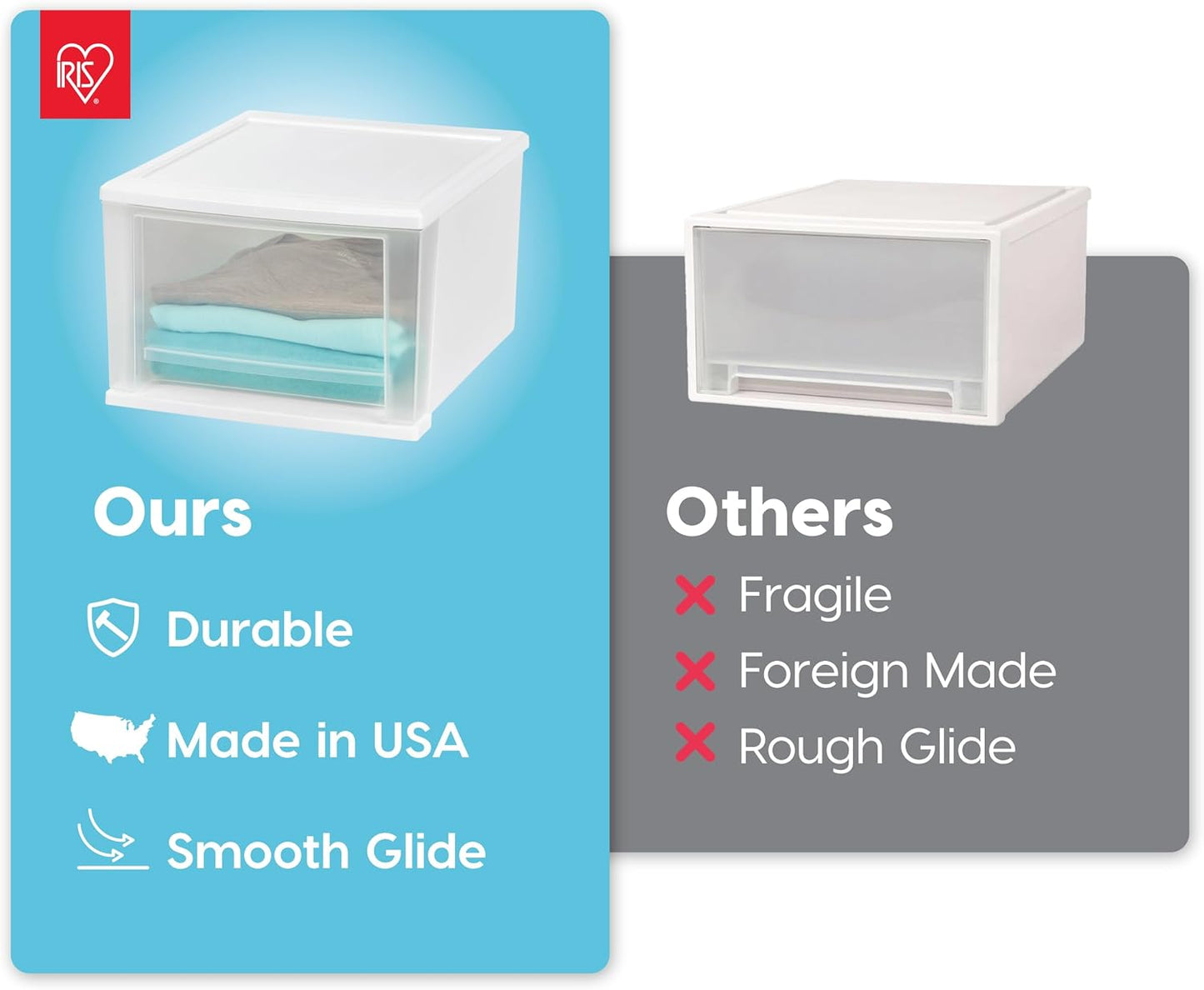 IRIS USA 17 Qt. Plastic Drawer Storage Organizer Stacking Drawers, 4-Pack, Stackable Unit with Sliding Drawer for Clothes Bedroom Kitchen Under Sink Pantry Craft Room Bathroom Dorm Office, White