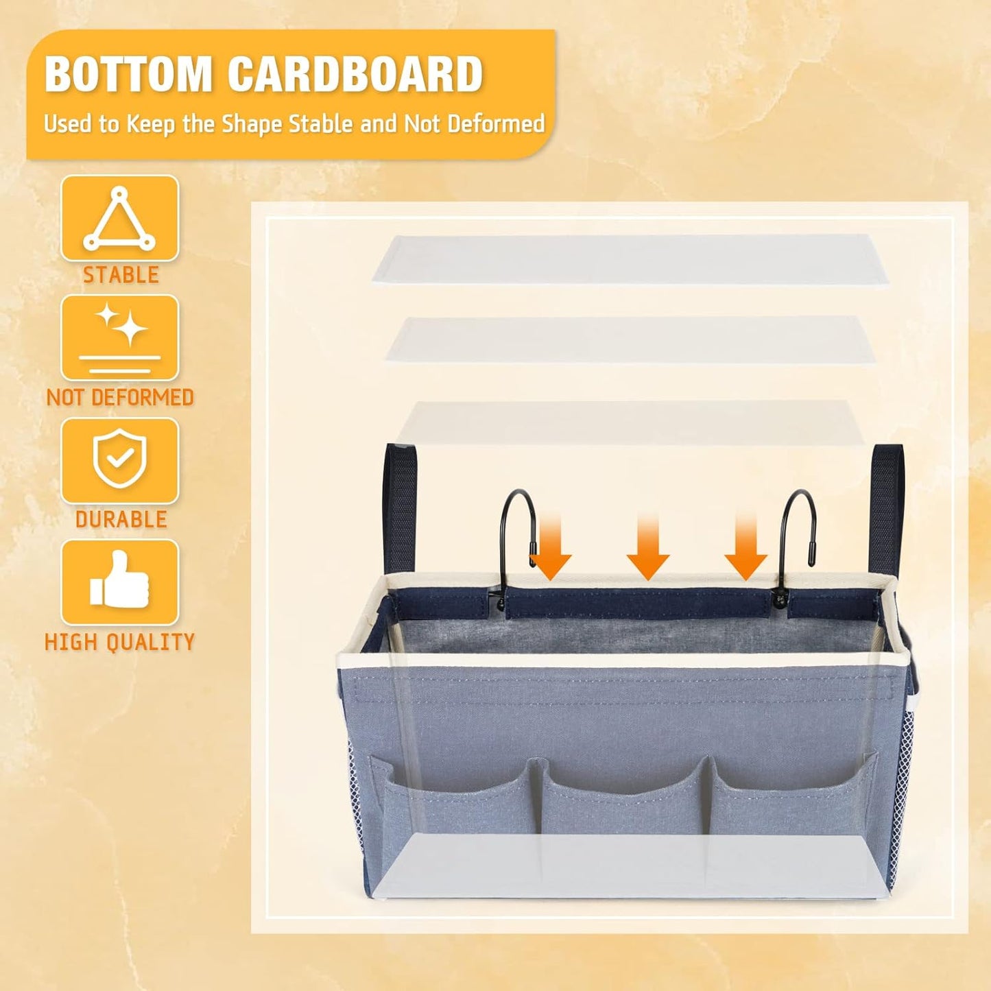 Bedside Caddy Bedside Organizer Bedside Storage Caddy with Fixed Straps and Water Bottle Holder for Home College Dorm Bunk Bed Hospital Bed Crib Bed Rails (2pcs Navy Blue)