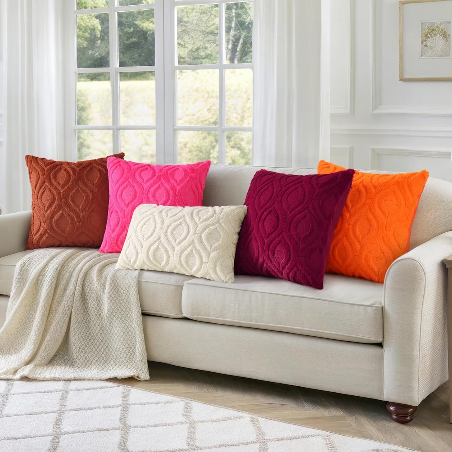 decorUhome Fall Throw Pillow Covers 20x20 Inch Set of 2, Soft Plush Decorative Faux Fur Rust Solid Couch Pillow Covers, Accent Farmhouse Neutral Square Euro Pillow Cases for Sofa Bed Living Room