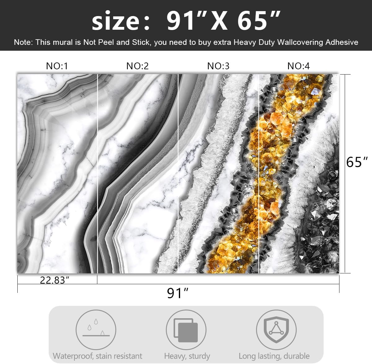 -Black and Gold Marbled Fabric Wallpaper Living Room Abstract Art Bedroom Bathroom Wall Mural- 91"x65"( not Peel and Stick)