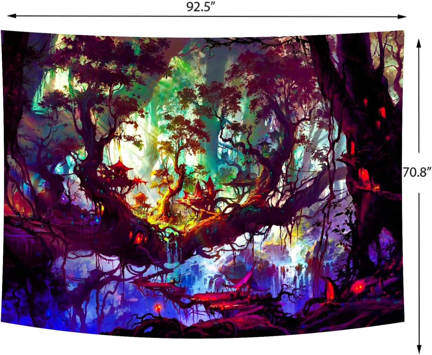 Delur Fantasy Forest Tapestry Mystical Landscape Magical Enchanted Forest Tree Nature Tapestry Psychedelic Wall Hanging Headboard for Bedroom Living Room Home Decor (70.8" x 92.5")