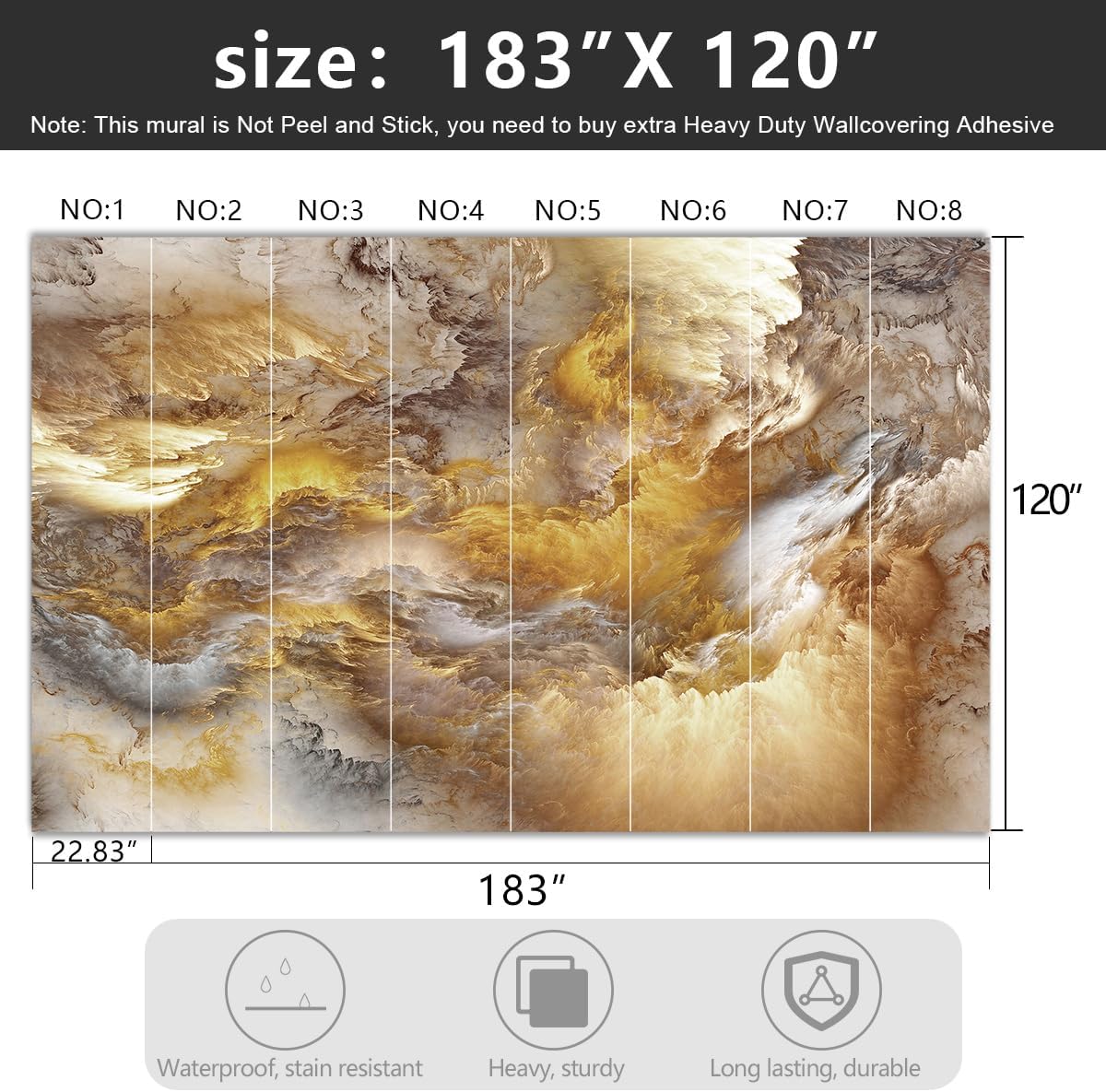 -Golden Clouds Ceiling Fabric Wallpaper Living Room Bedroom Bathroom Modern Boys Girls Kids Room Abstract Large Mural- 183"x120"( not Peel and Stick)