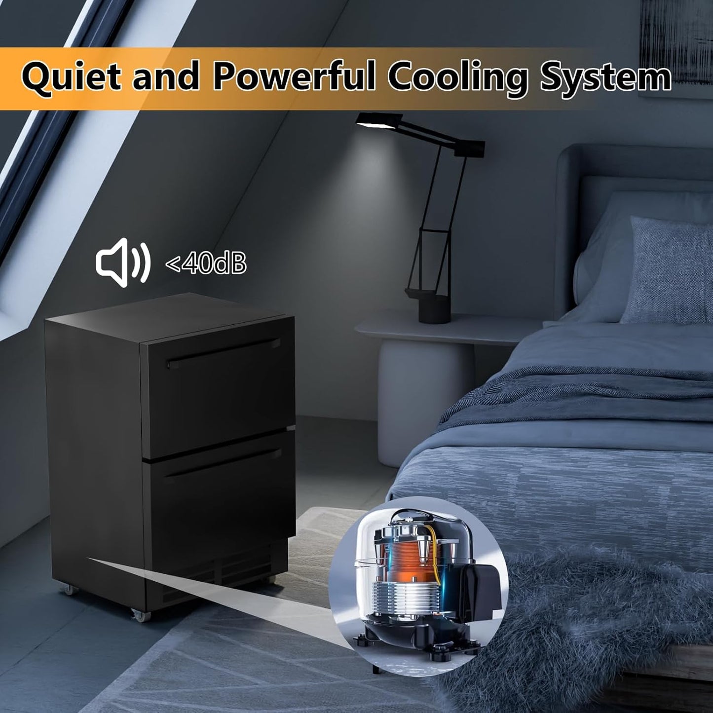 24 Inch Under Counter Dual Drawer Beverage Fridge, Weather Proof Outdoor Beverage Refrigerator for Patio, Stainless Steel Built-in Beverage Cooler for Home & Commercial Use, Black