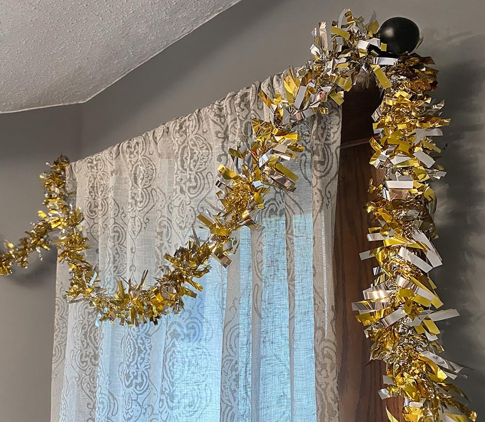 Anderson's Gold & Silver Metallic Tinsel Twist for Trailer Or Golf Cart, 4 inches Wide x 25 ft Long, Christmas, Birthday, Mardi Gras, Graduation and Holiday Garland Decor for Parties and Parades