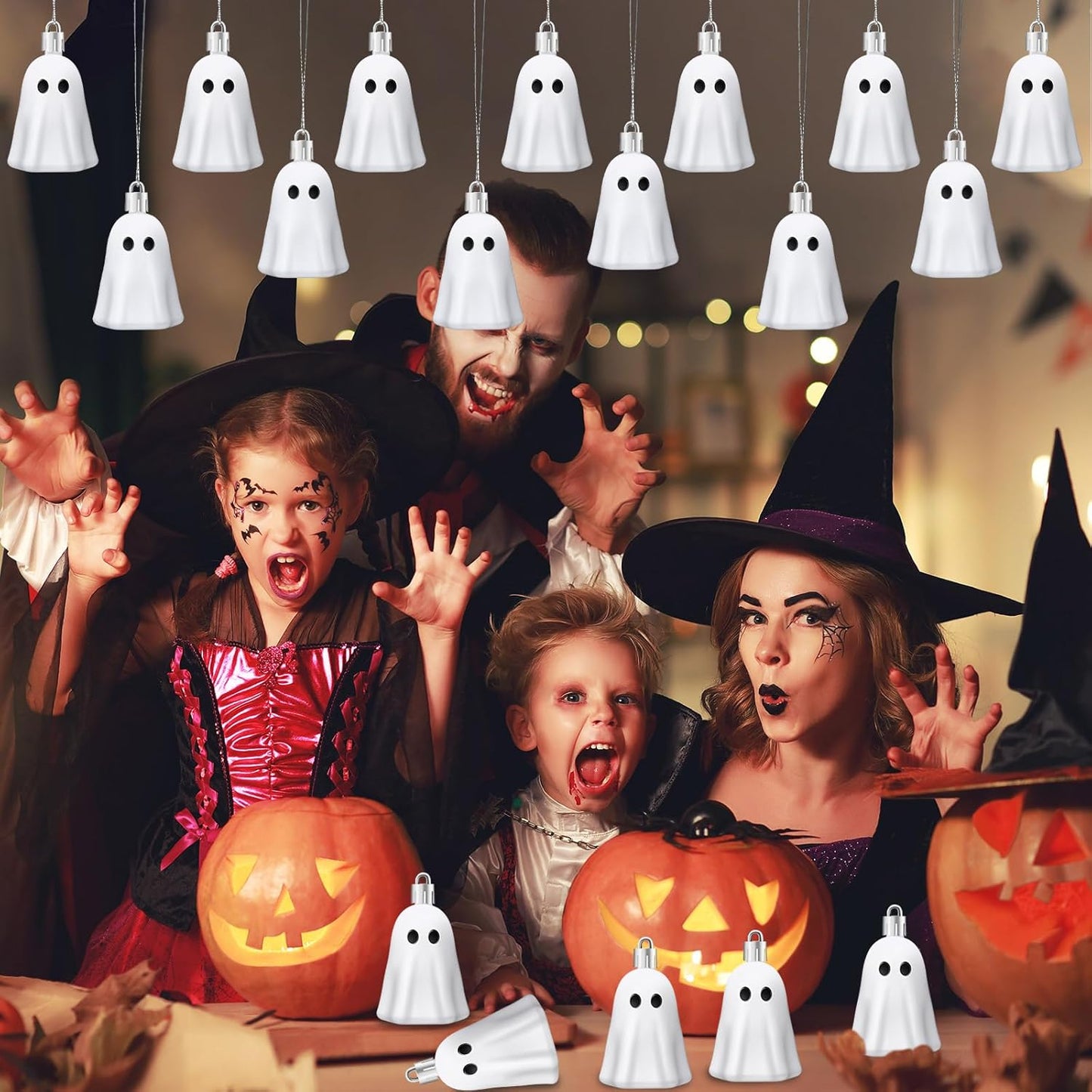 JULMELON 24Pcs Halloween Hanging Ornaments White Ghost Decorations Halloween Tree Decoration Mini Ghost Ornaments for Home Party Decor