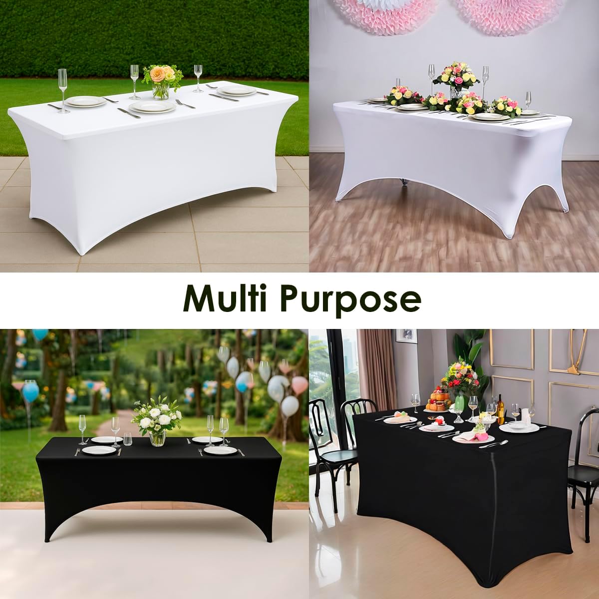 Craft And Party 2 Pack 6ft White Spandex Tablecloth – Fitted Stretch Cover – Universal Fit for Folding Tables – Wrinkle-Free, Washable – Ideal for Parties, Weddings, Events