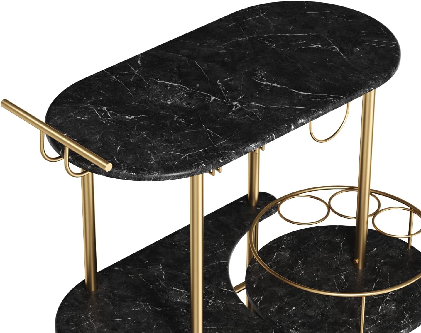 Black Bar Carts with 4-Tier Storage Shelves, Mobile Bar Serving Cart with Wine Rack and Glass Holder, for The Home, Kitchen, Living Room, Dining Room