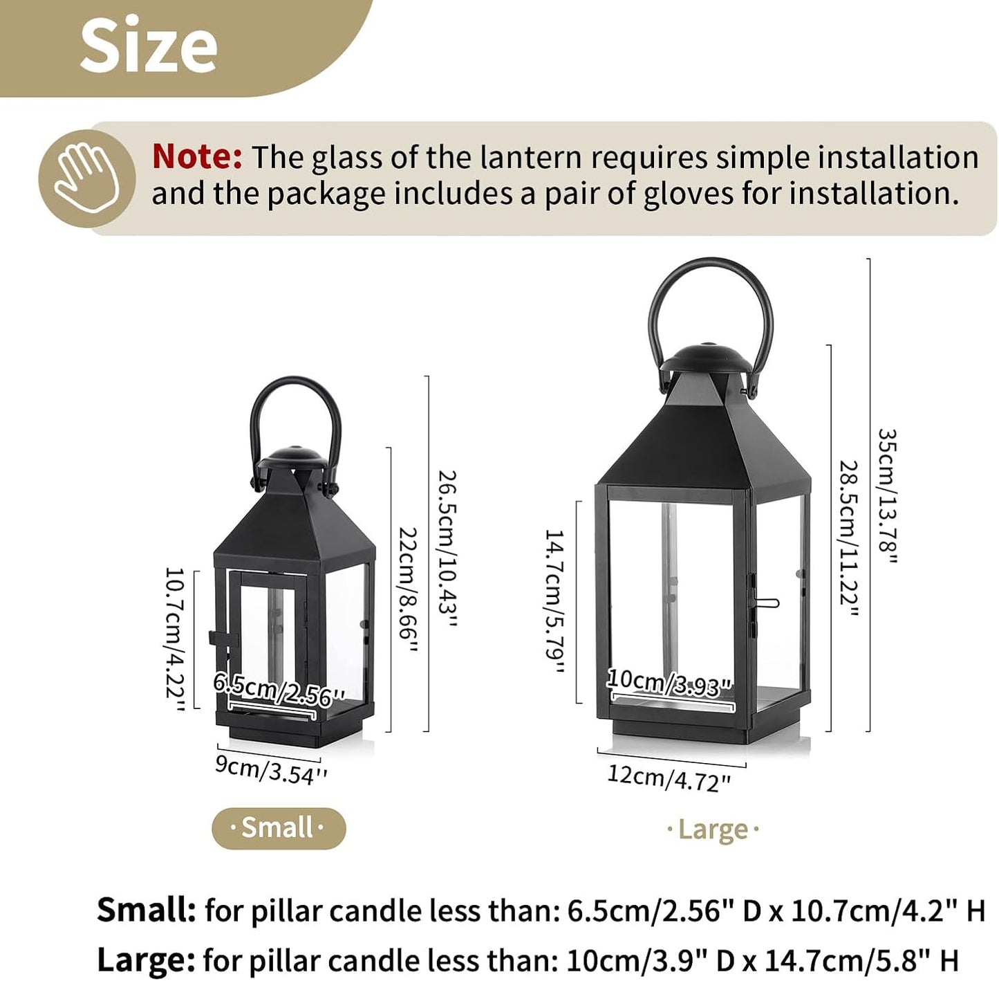 Nuptio Garden Lanterns for Candles, 20cm/7.87in Tall Vintage Style Pillar Candle Holder, Metal Halloween Candle Holders, Hanging Decorative Candle Lanterns for Wedding Christmas Parties Indoor Outdoor