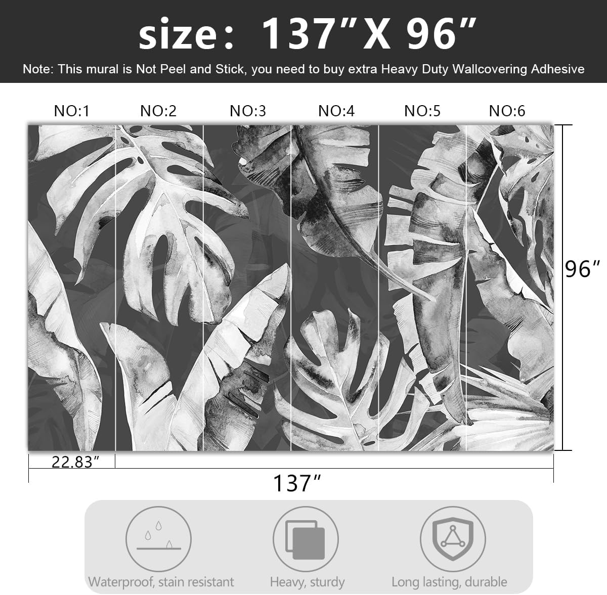 -Tropical Botanical Grey Banana Leaf Fabric Wallpaper Living Room Bedroom Bathroom Plant Large Wall Mural- 137"x96"( not Peel and Stick)
