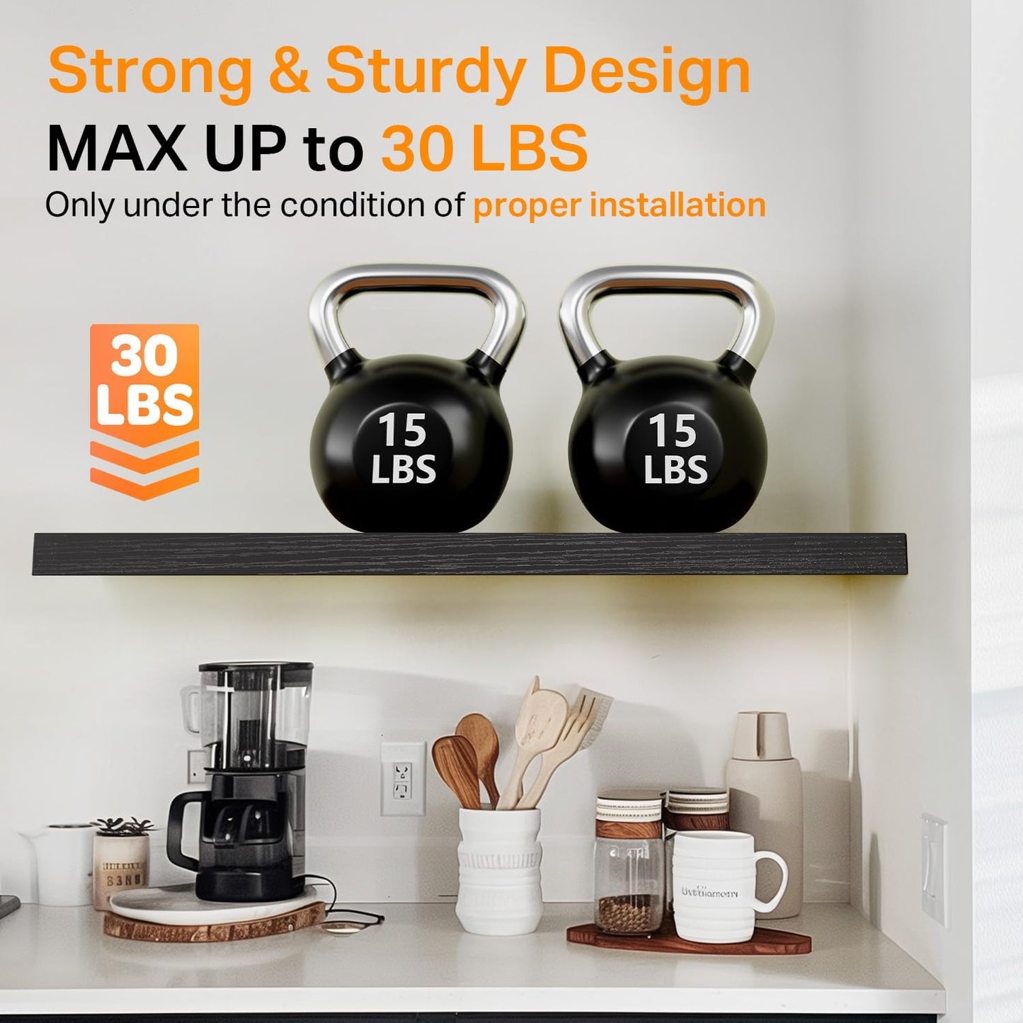 BAYKA Floating Shelves for Wall, 36 inches Long Wall Mounted Rustic Wood Shelves for Bathroom, Bedroom, Living Room, for Books/Storage/Decor with 30lbs Capacity(Black,Set of 3